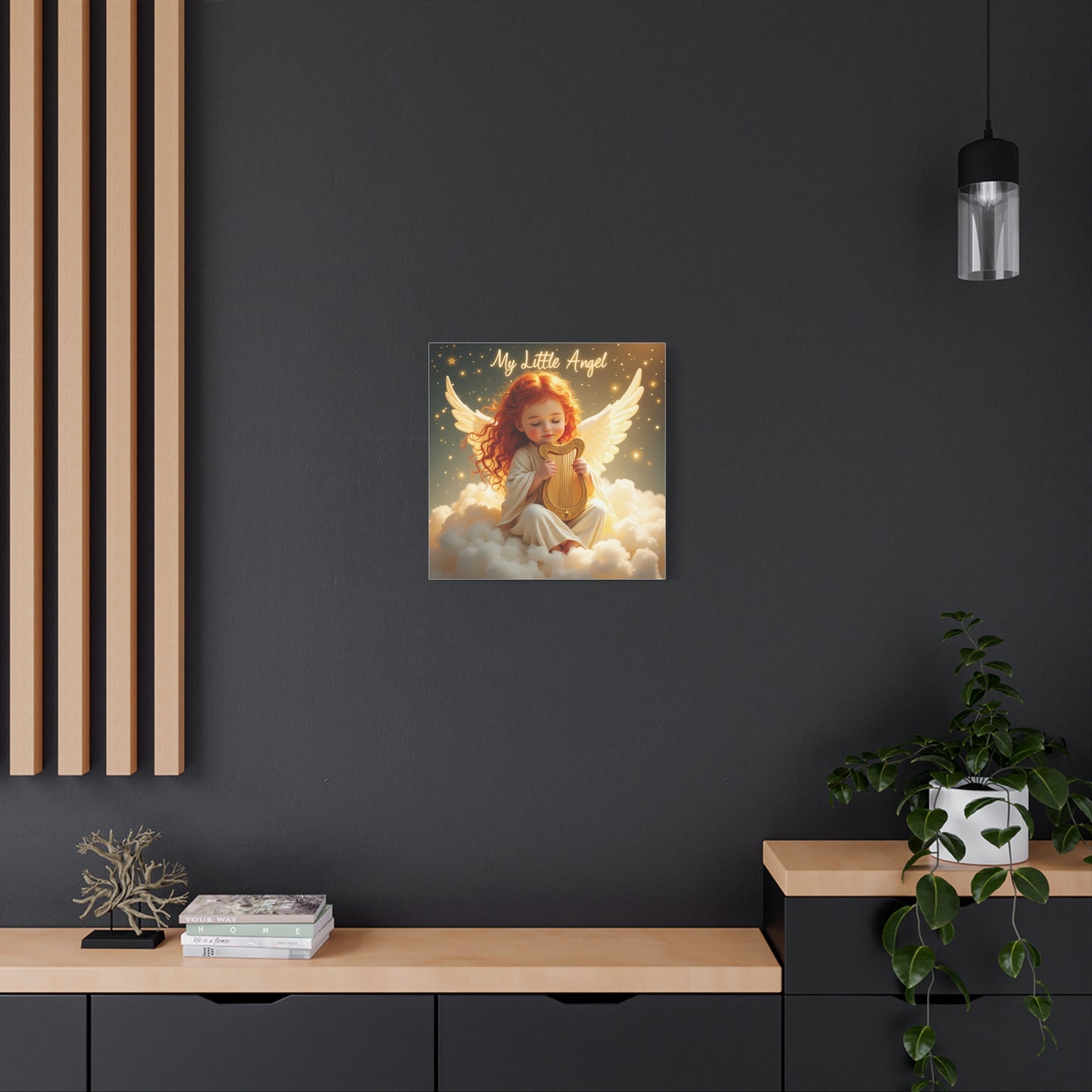 Angel Harp Canvas Art Print, Nursery Decor, Whimsical Home Accent, Gift for Baby Shower, Kids Room Wall Art, Ethereal Artwork