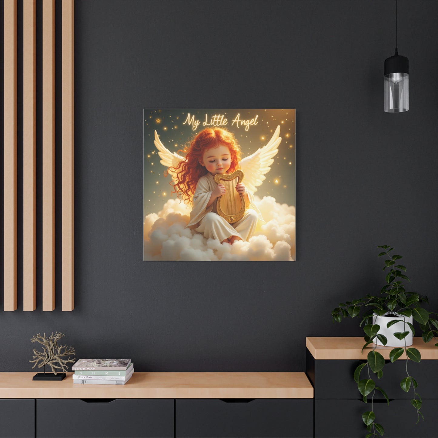 Angel Harp Canvas Art Print, Nursery Decor, Whimsical Home Accent, Gift for Baby Shower, Kids Room Wall Art, Ethereal Artwork