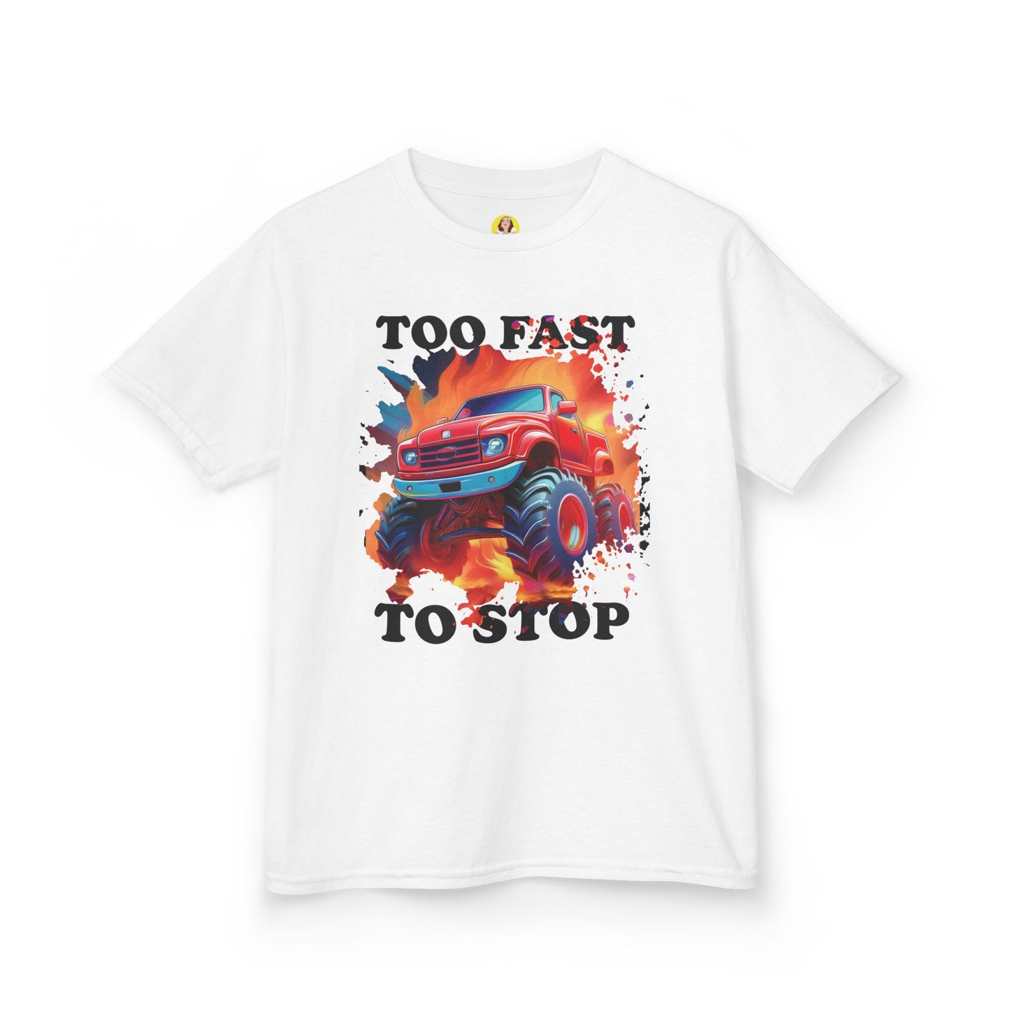Monster Truck Kids Tee - Perfect for Birthday Parties, Road Trip, Gifts, Playtime, Too Fast to Stop Theme