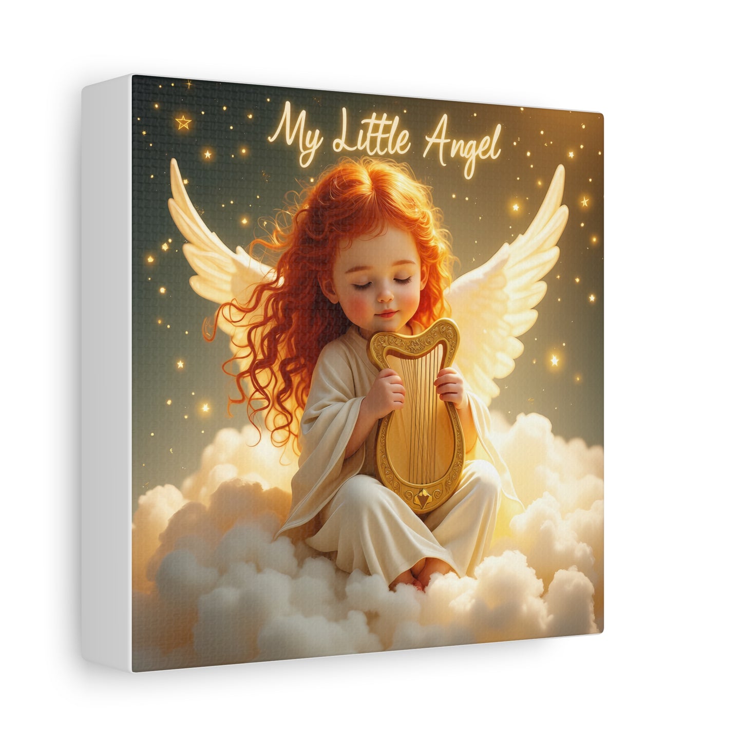 Angel Harp Canvas Art Print, Nursery Decor, Whimsical Home Accent, Gift for Baby Shower, Kids Room Wall Art, Ethereal Artwork
