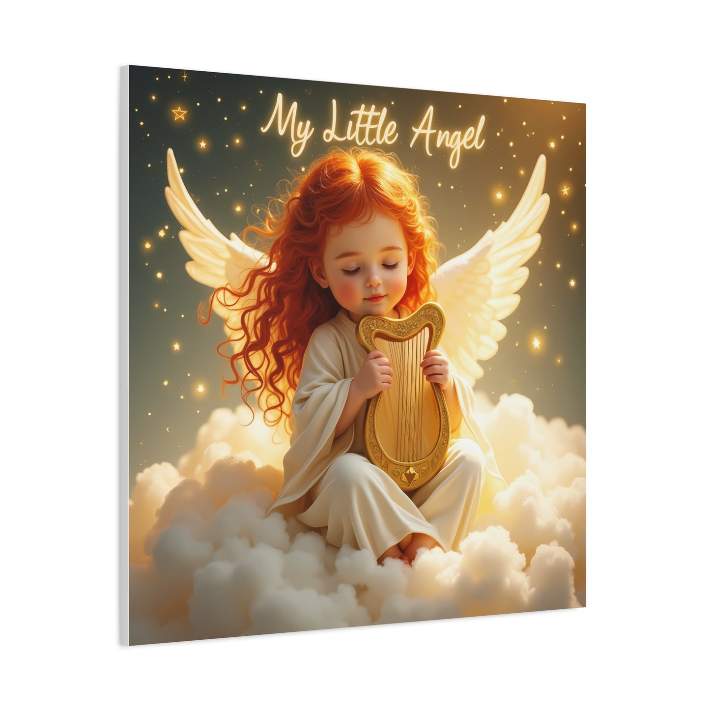 Angel Harp Canvas Art Print, Nursery Decor, Whimsical Home Accent, Gift for Baby Shower, Kids Room Wall Art, Ethereal Artwork