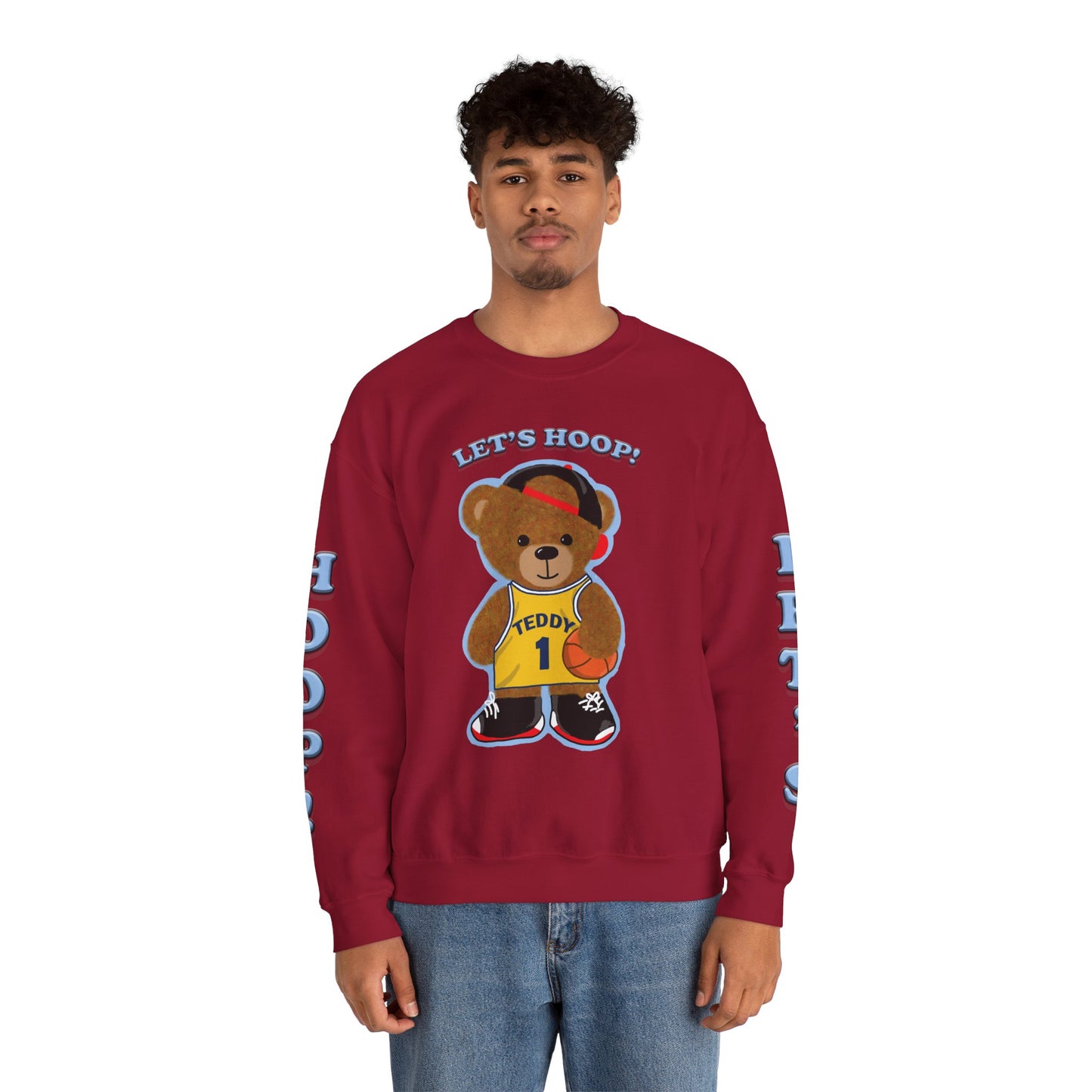 Basketball Teddy Bear Sweatshirt, Cute Athleisure, Kid's Fashion, Sports Gift, Cozy Unisex Crewneck