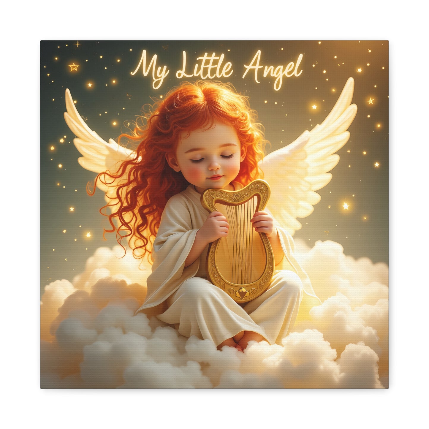 Angel Harp Canvas Art Print, Nursery Decor, Whimsical Home Accent, Gift for Baby Shower, Kids Room Wall Art, Ethereal Artwork