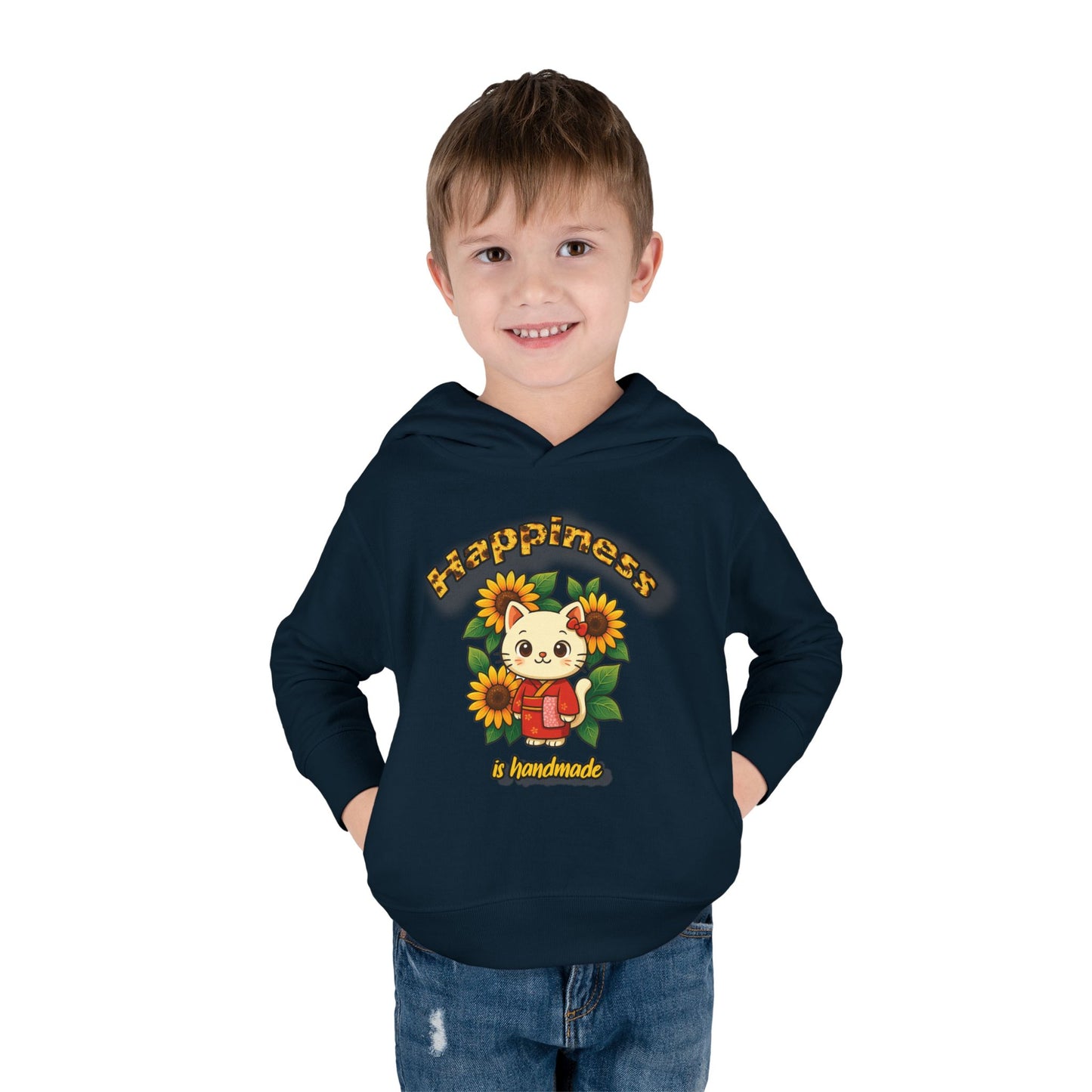 Sunflower Happiness Toddler Hoodie, Cute Kids Pullover, Fleece Sweater, Gift for Toddler, Floral Design Hooded Sweatshirt