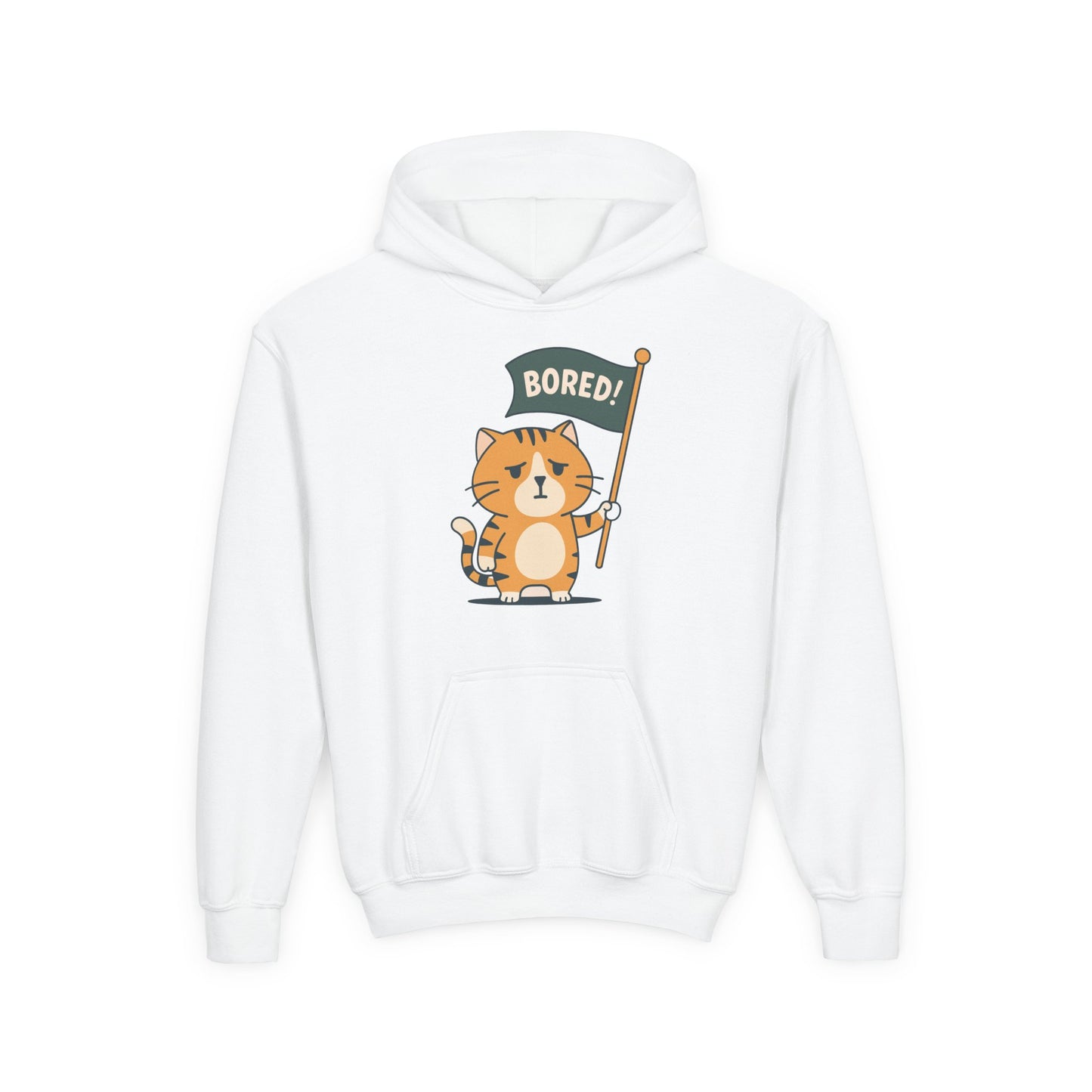 Funny Cat Bored Youth Hoodie, Cute Cat Sweatshirt, Kids Gift, Animal Lover Apparel, Fun Hoodie for Children, Everyday Wear
