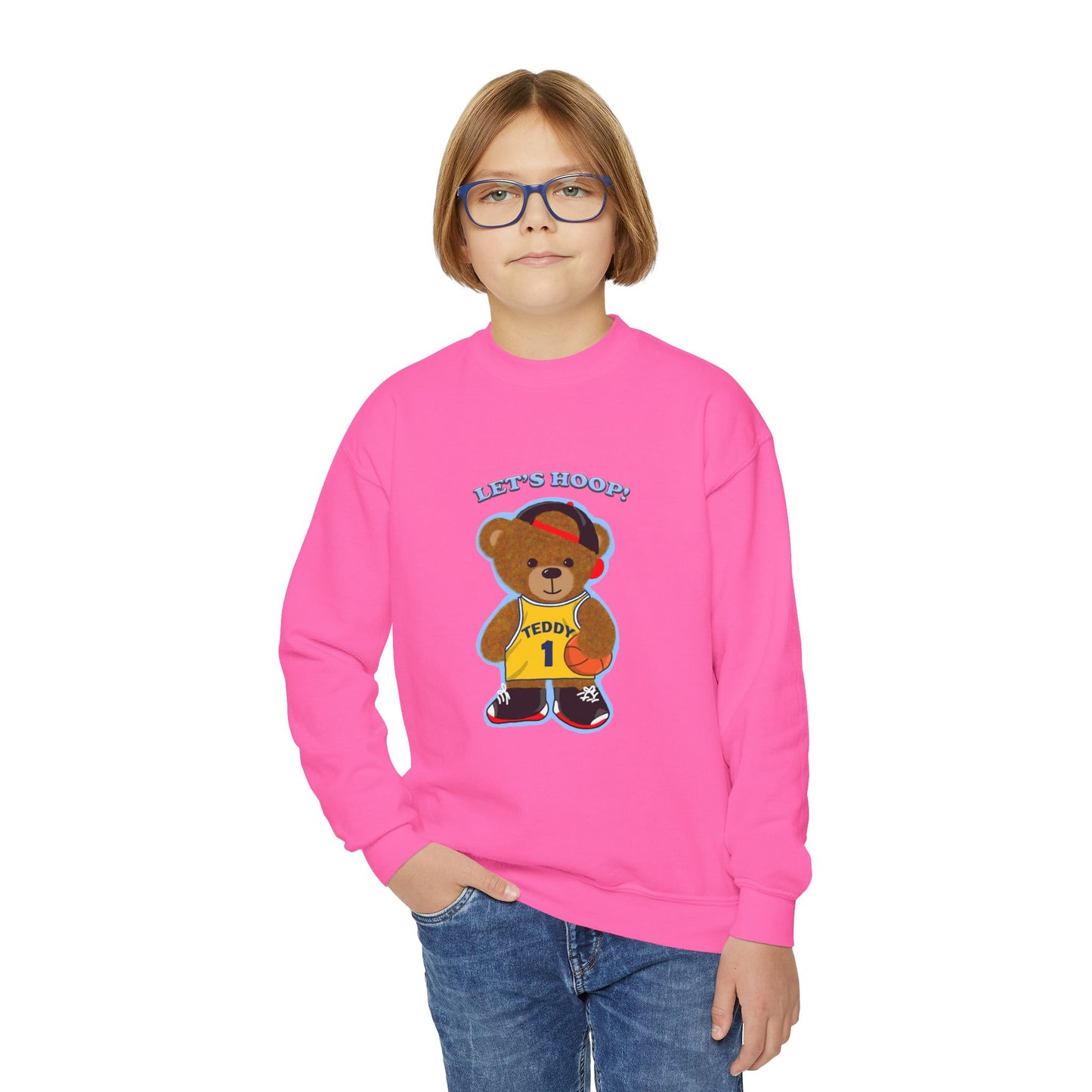 Youth Basketball Bear Sweatshirt - Cozy, Fun Gift for Kids, Perfect for Birthdays, Sports Events, or Casual Wear, Kids Crewneck