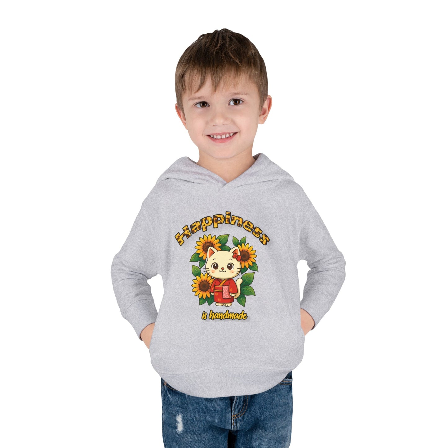 Sunflower Happiness Toddler Hoodie, Cute Kids Pullover, Fleece Sweater, Gift for Toddler, Floral Design Hooded Sweatshirt