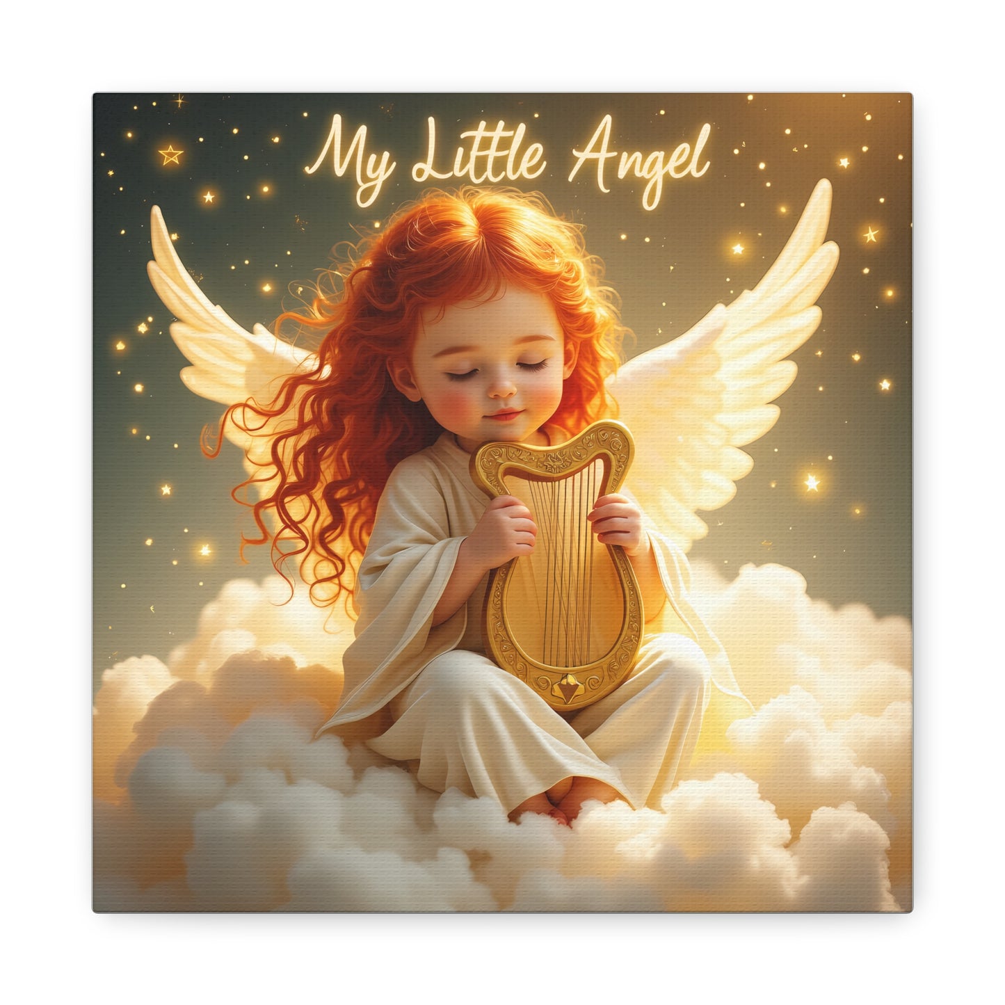 Angel Harp Canvas Art Print, Nursery Decor, Whimsical Home Accent, Gift for Baby Shower, Kids Room Wall Art, Ethereal Artwork