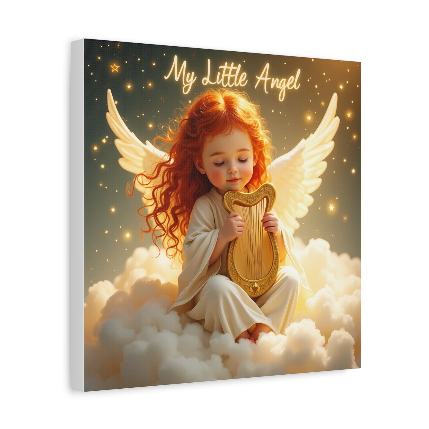 Angel Harp Canvas Art Print, Nursery Decor, Whimsical Home Accent, Gift for Baby Shower, Kids Room Wall Art, Ethereal Artwork