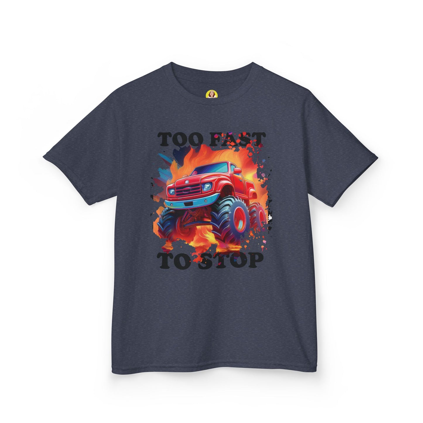 Monster Truck Kids Tee - Perfect for Birthday Parties, Road Trip, Gifts, Playtime, Too Fast to Stop Theme