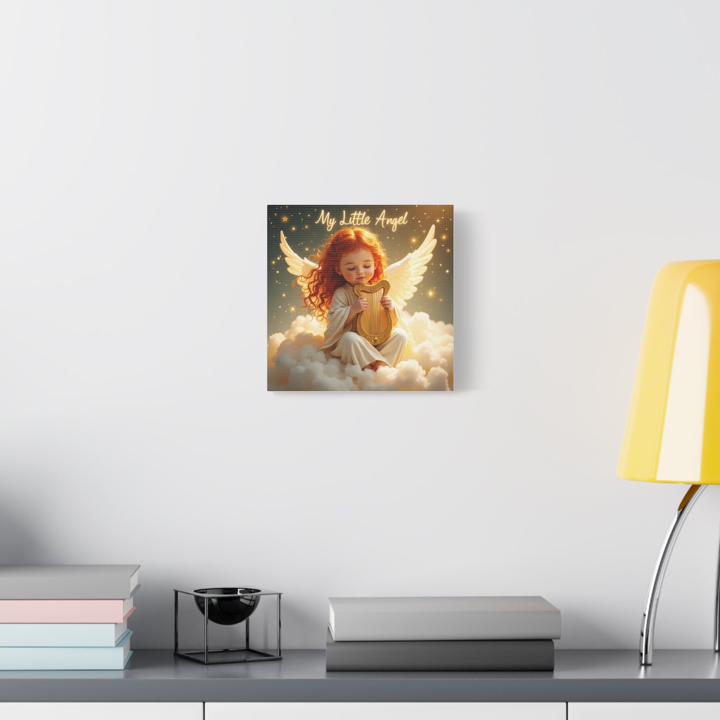 Angel Harp Canvas Art Print, Nursery Decor, Whimsical Home Accent, Gift for Baby Shower, Kids Room Wall Art, Ethereal Artwork