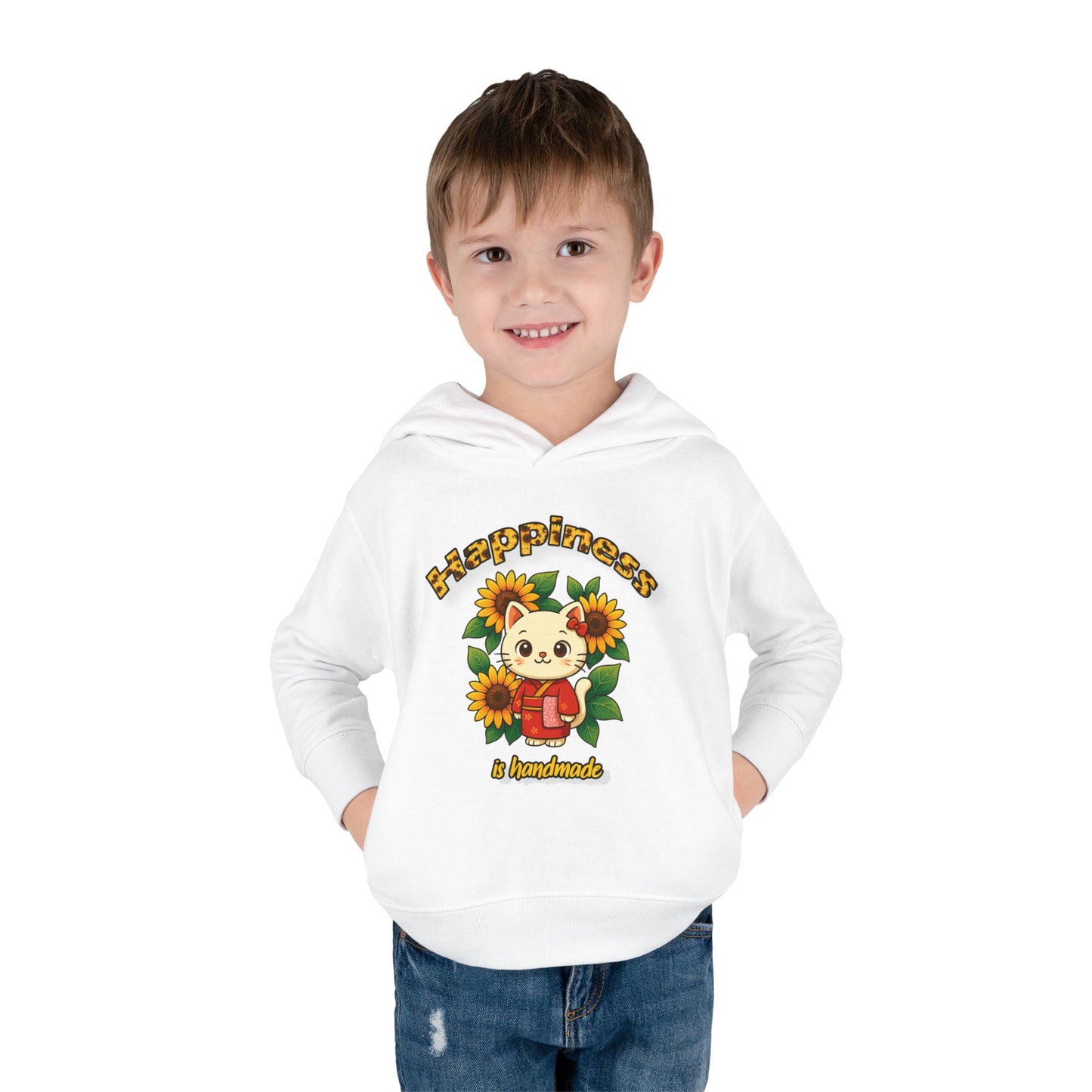 Sunflower Happiness Toddler Hoodie, Cute Kids Pullover, Fleece Sweater, Gift for Toddler, Floral Design Hooded Sweatshirt
