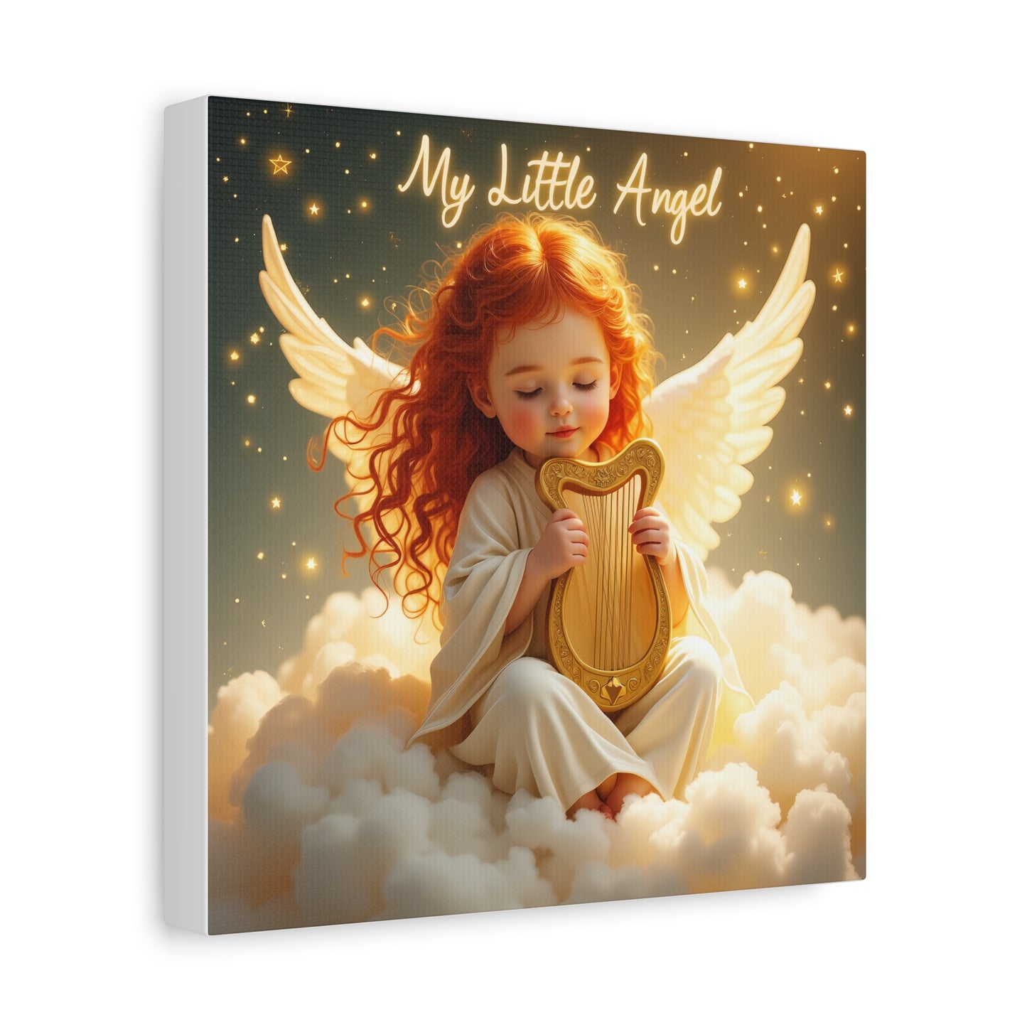 Angel Harp Canvas Art Print, Nursery Decor, Whimsical Home Accent, Gift for Baby Shower, Kids Room Wall Art, Ethereal Artwork