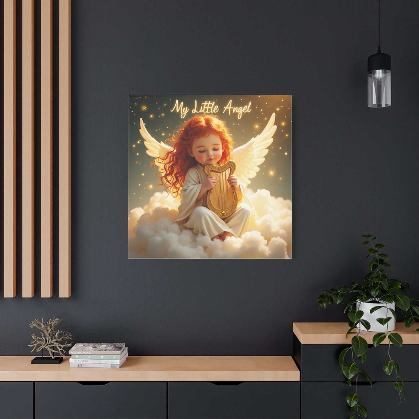 Angel Harp Canvas Art Print, Nursery Decor, Whimsical Home Accent, Gift for Baby Shower, Kids Room Wall Art, Ethereal Artwork