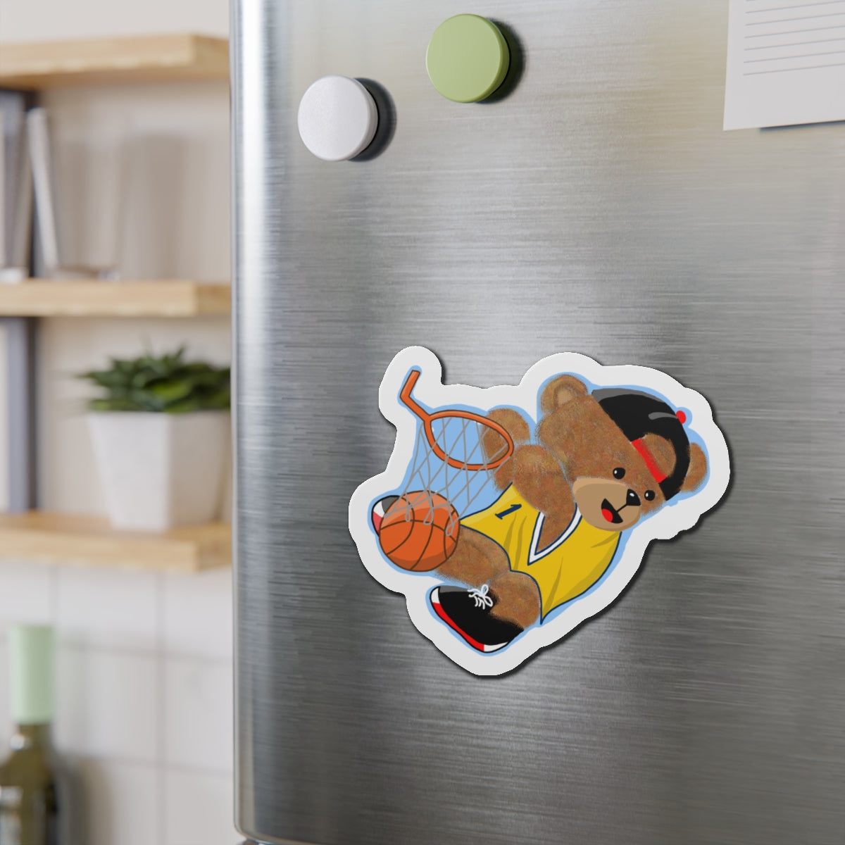 Basketball Bear Die-Cut Magnets | Cute Sports Decor, Fun Fridge Magnets, Gift for Kids, Basketball Fan Gift, Sports Party Decoration