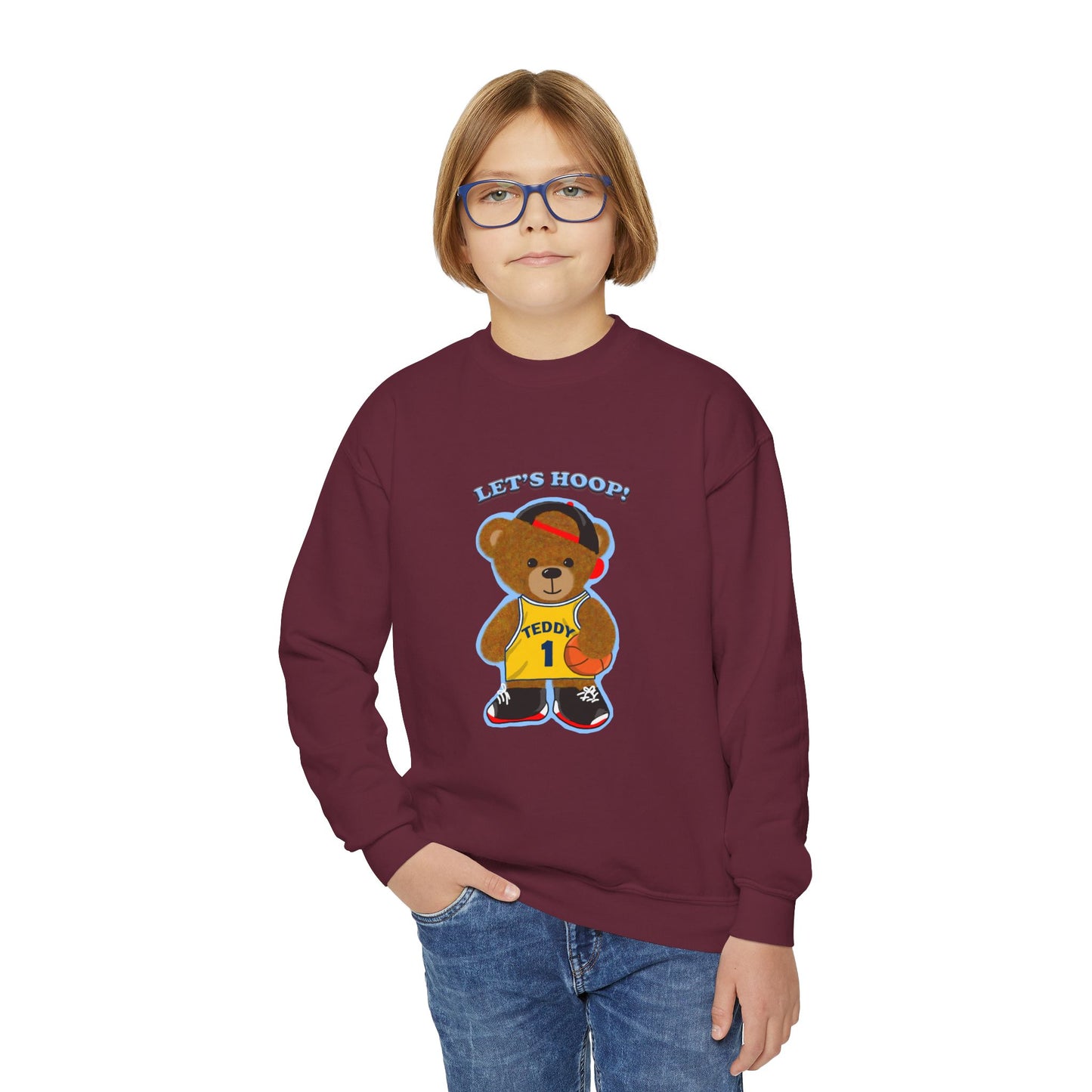 Youth Basketball Bear Sweatshirt - Cozy, Fun Gift for Kids, Perfect for Birthdays, Sports Events, or Casual Wear, Kids Crewneck