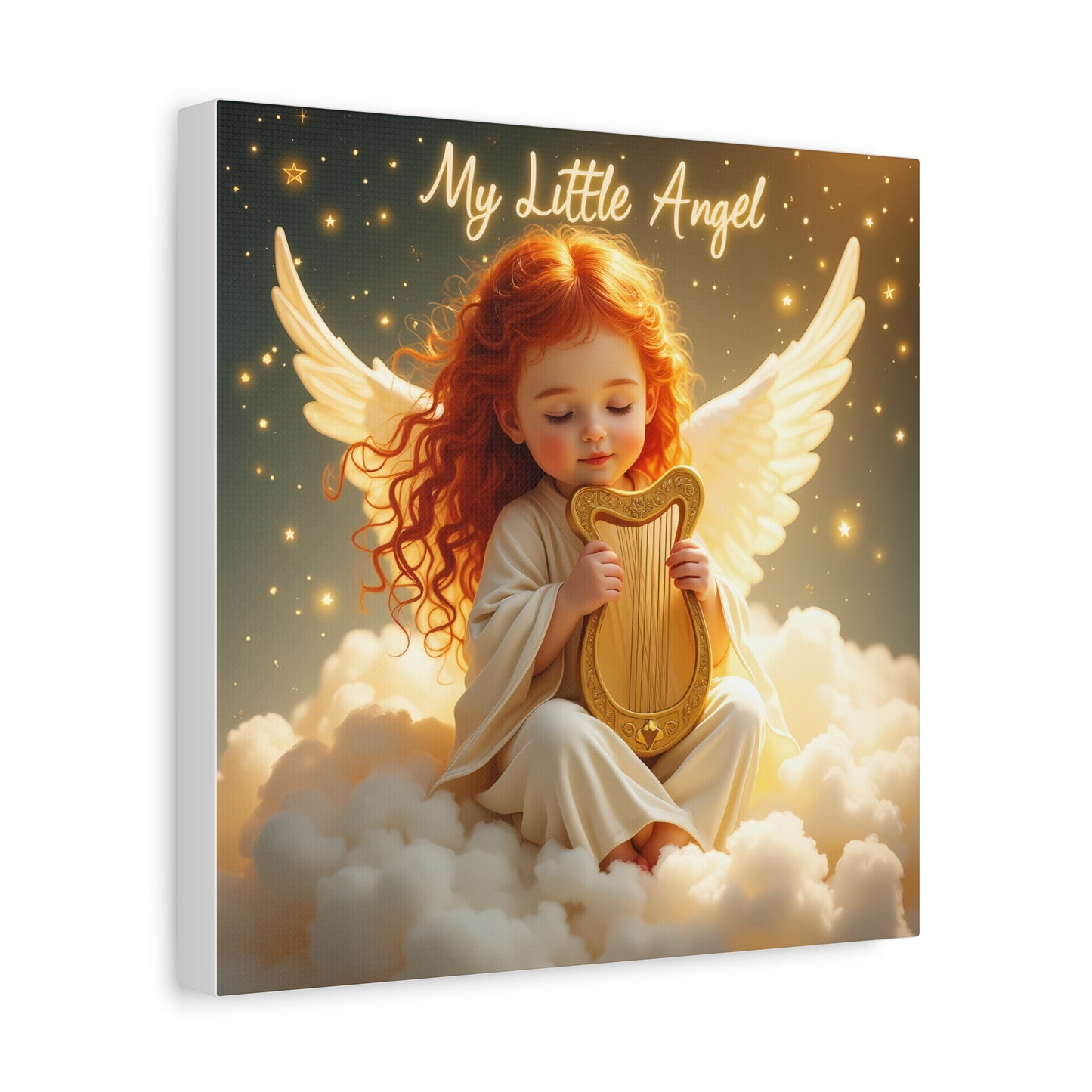 Angel Harp Canvas Art Print, Nursery Decor, Whimsical Home Accent, Gift for Baby Shower, Kids Room Wall Art, Ethereal Artwork