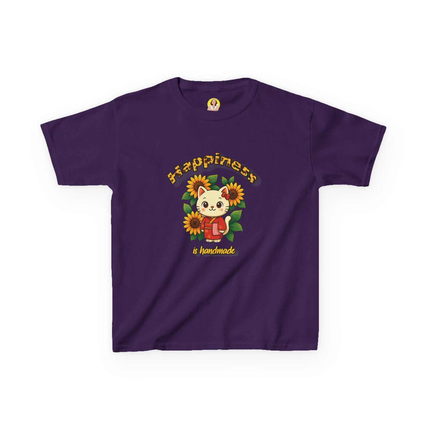 Adorable Cat & Sunflower Kids Tee - Cute Gift, Summer Style, Fun Playwear, Birthday Present, Animal Lover Apparel