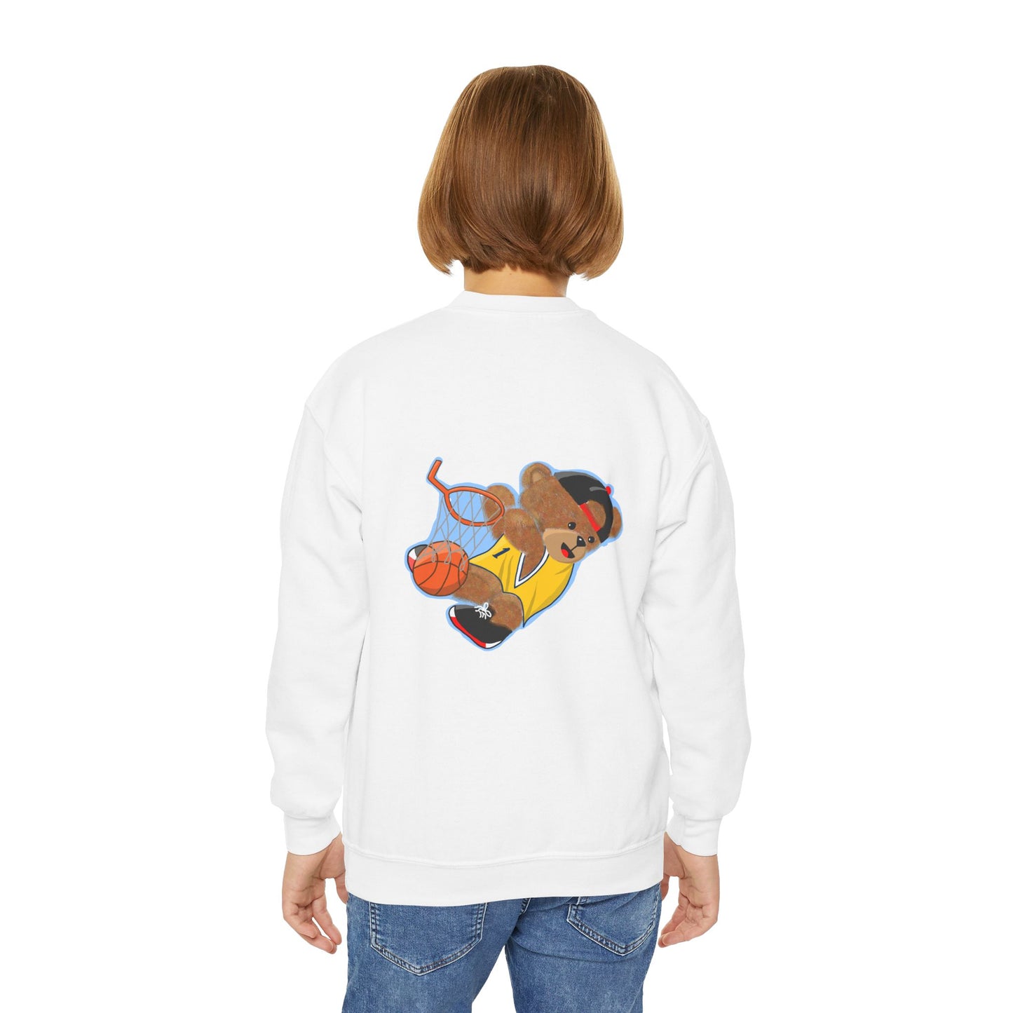 Youth Basketball Bear Sweatshirt - Cozy, Fun Gift for Kids, Perfect for Birthdays, Sports Events, or Casual Wear, Kids Crewneck