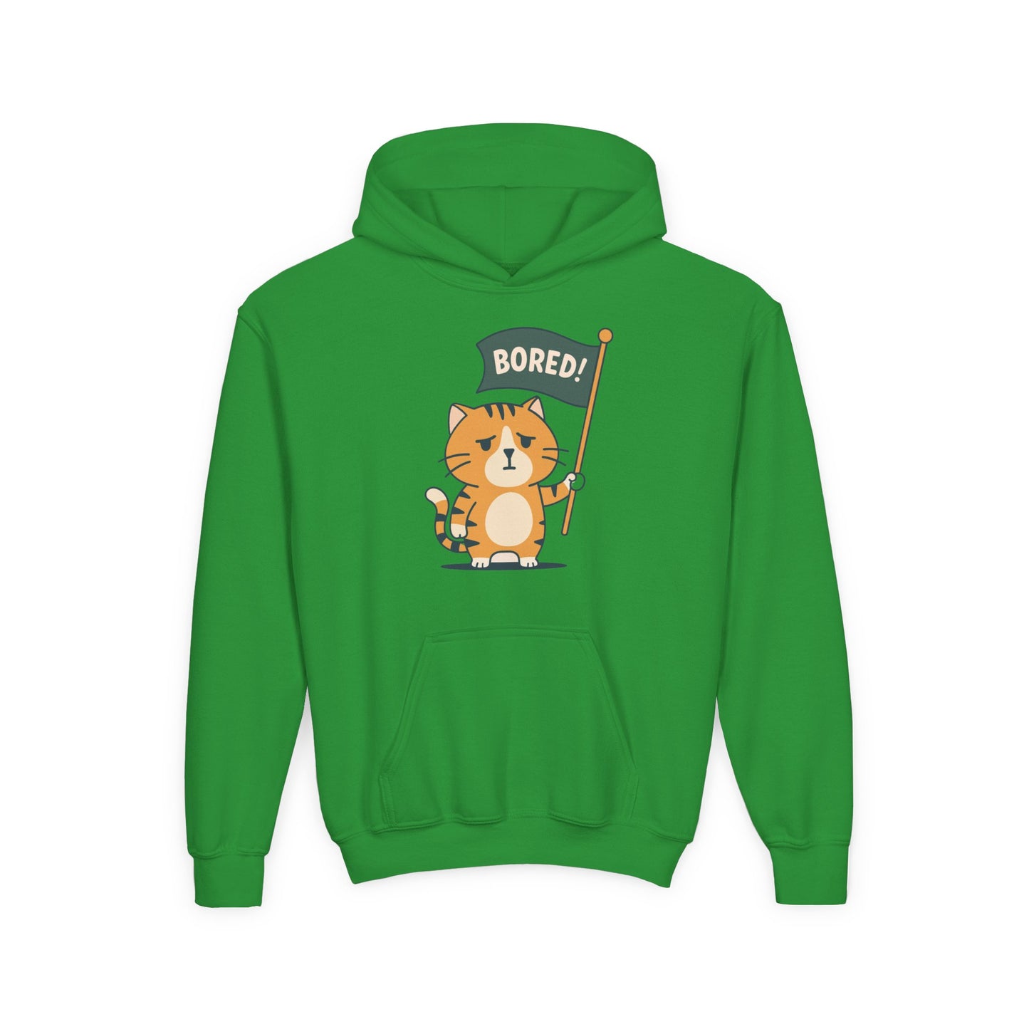 Funny Cat Bored Youth Hoodie, Cute Cat Sweatshirt, Kids Gift, Animal Lover Apparel, Fun Hoodie for Children, Everyday Wear