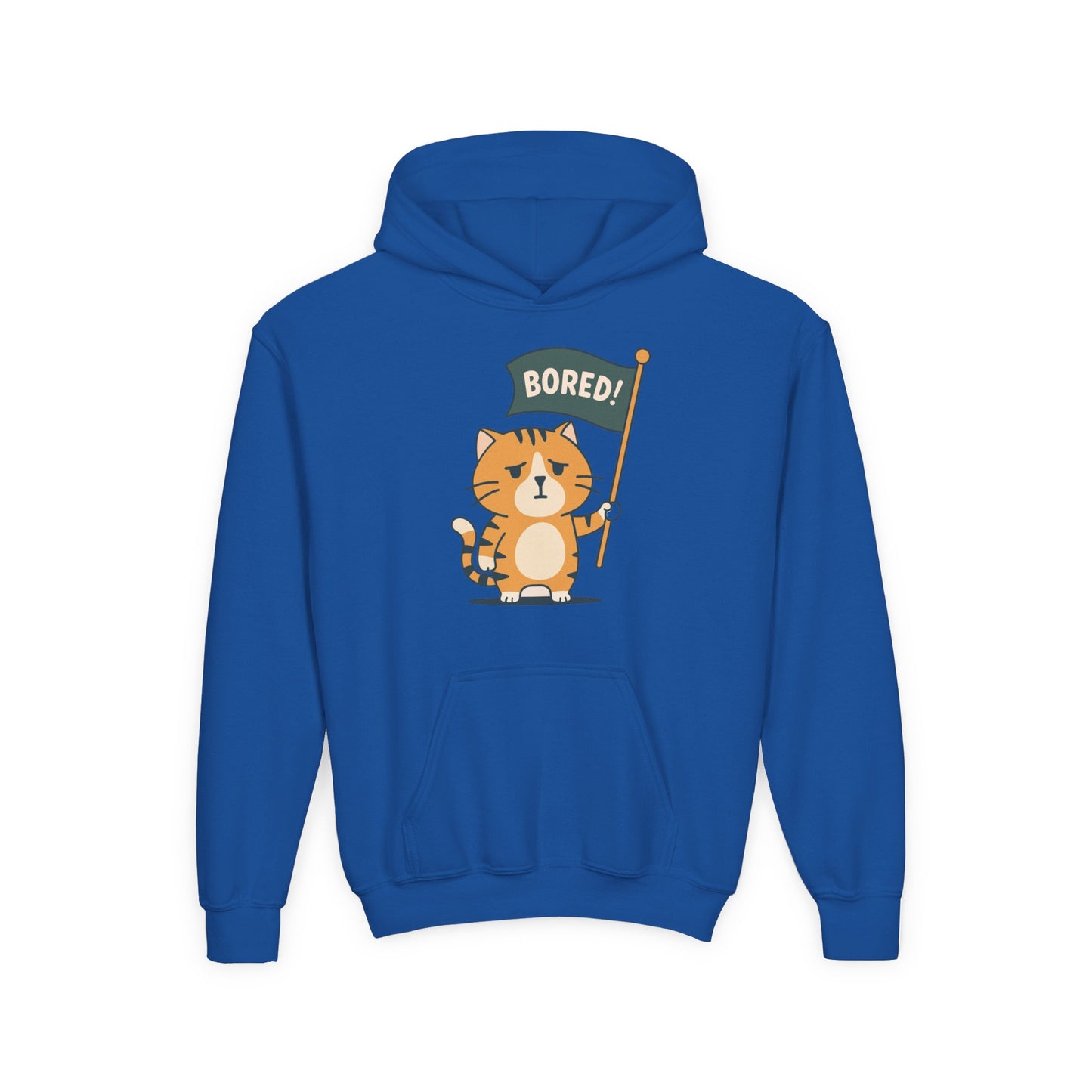 Funny Cat Bored Youth Hoodie, Cute Cat Sweatshirt, Kids Gift, Animal Lover Apparel, Fun Hoodie for Children, Everyday Wear