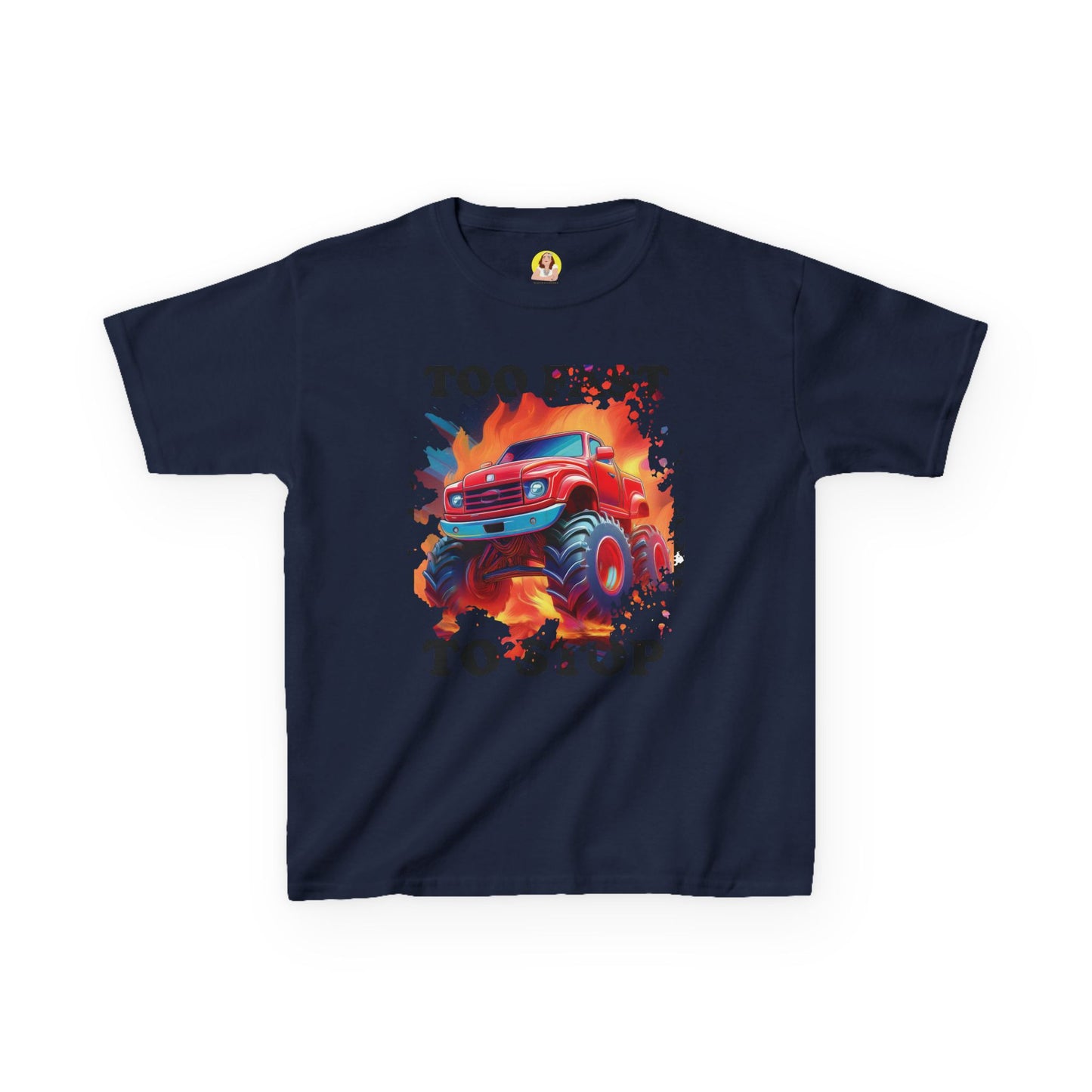 Monster Truck Kids Tee - Perfect for Birthday Parties, Road Trip, Gifts, Playtime, Too Fast to Stop Theme