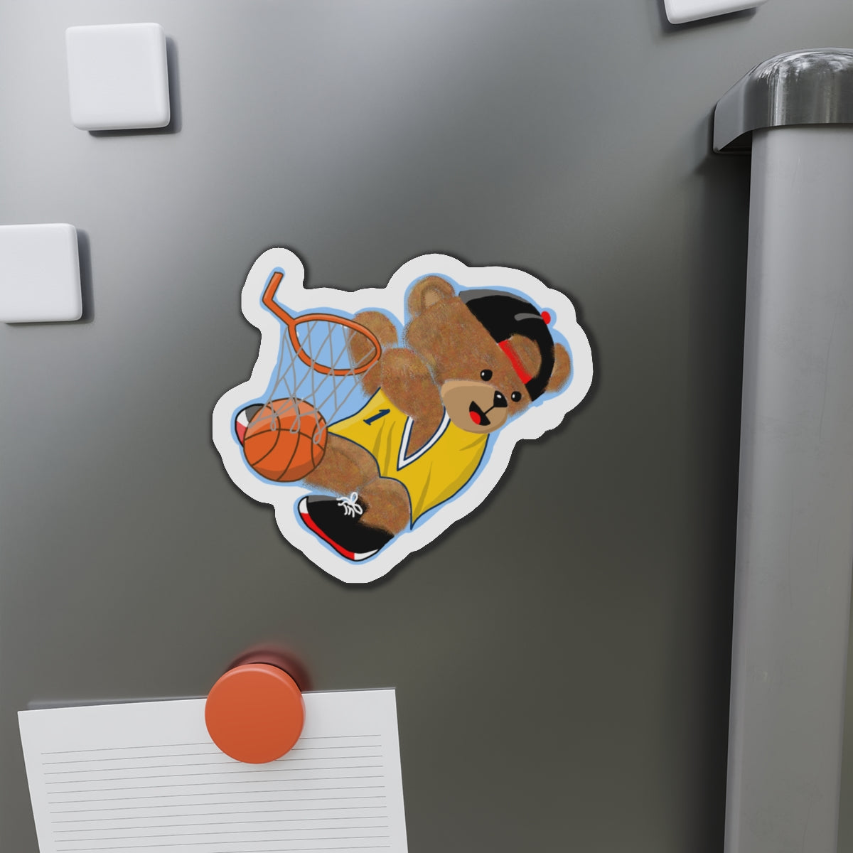 Basketball Bear Die-Cut Magnets | Cute Sports Decor, Fun Fridge Magnets, Gift for Kids, Basketball Fan Gift, Sports Party Decoration