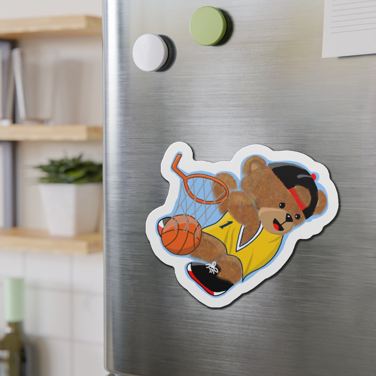 Basketball Bear Die-Cut Magnets | Cute Sports Decor, Fun Fridge Magnets, Gift for Kids, Basketball Fan Gift, Sports Party Decoration