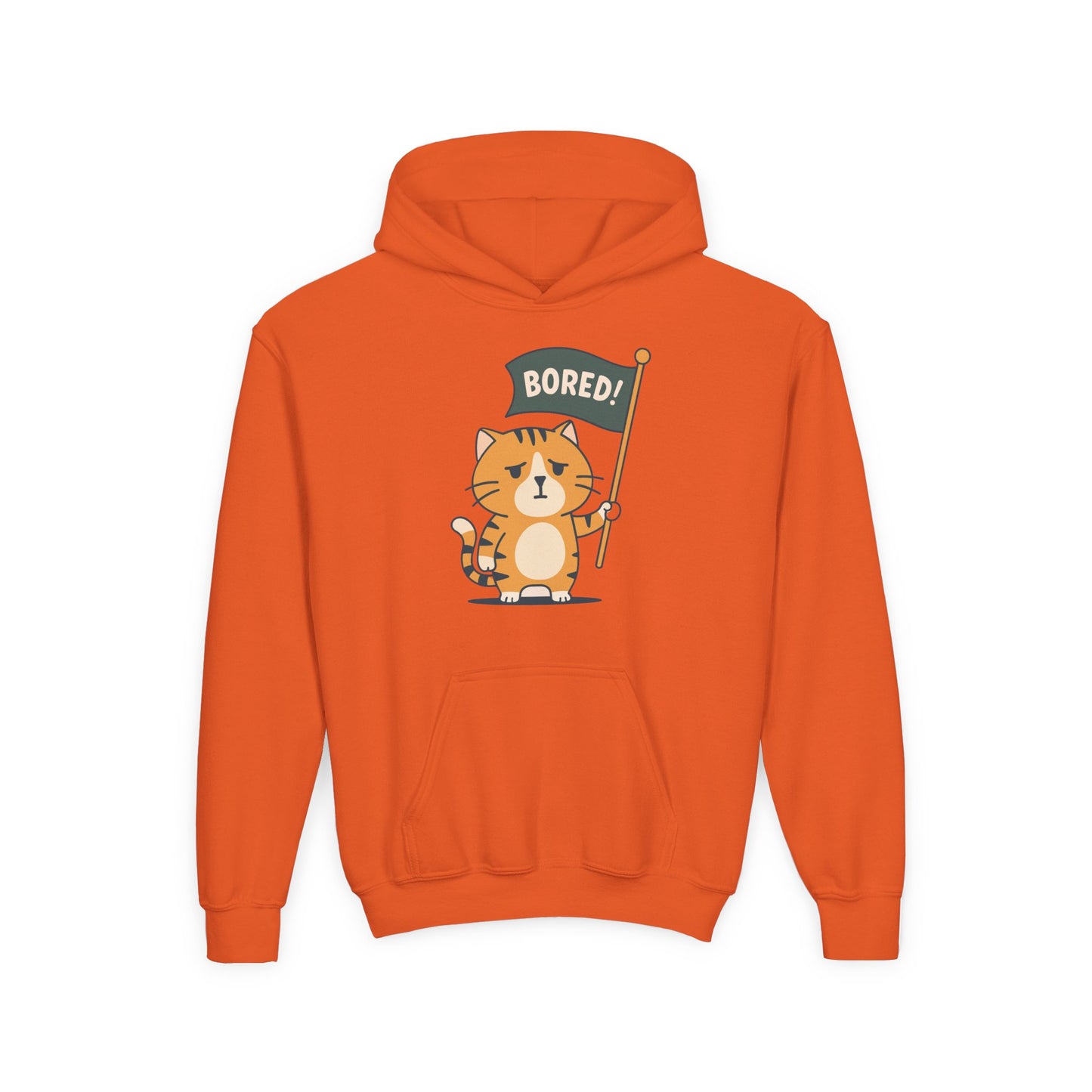 Funny Cat Bored Youth Hoodie, Cute Cat Sweatshirt, Kids Gift, Animal Lover Apparel, Fun Hoodie for Children, Everyday Wear
