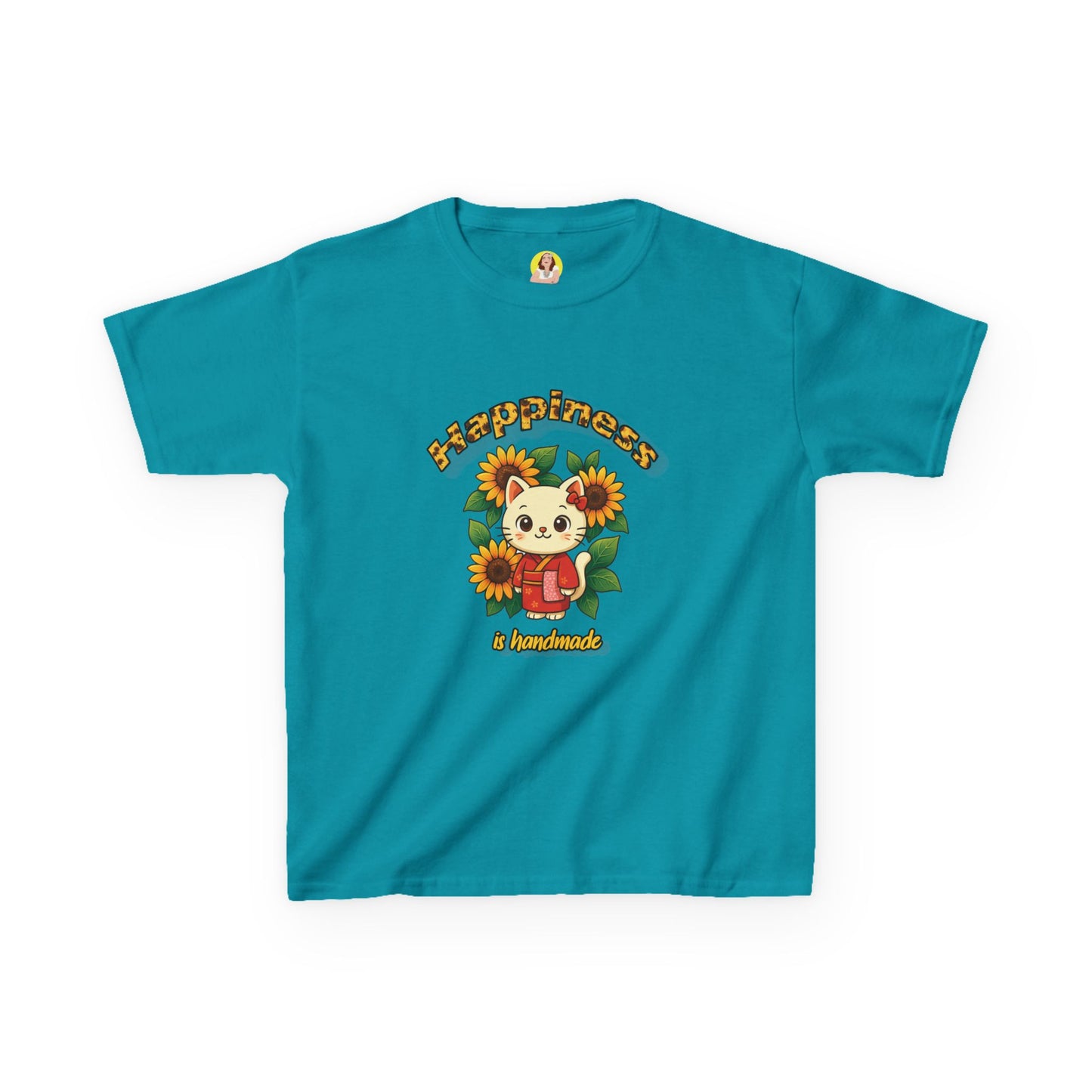 Adorable Cat & Sunflower Kids Tee - Cute Gift, Summer Style, Fun Playwear, Birthday Present, Animal Lover Apparel