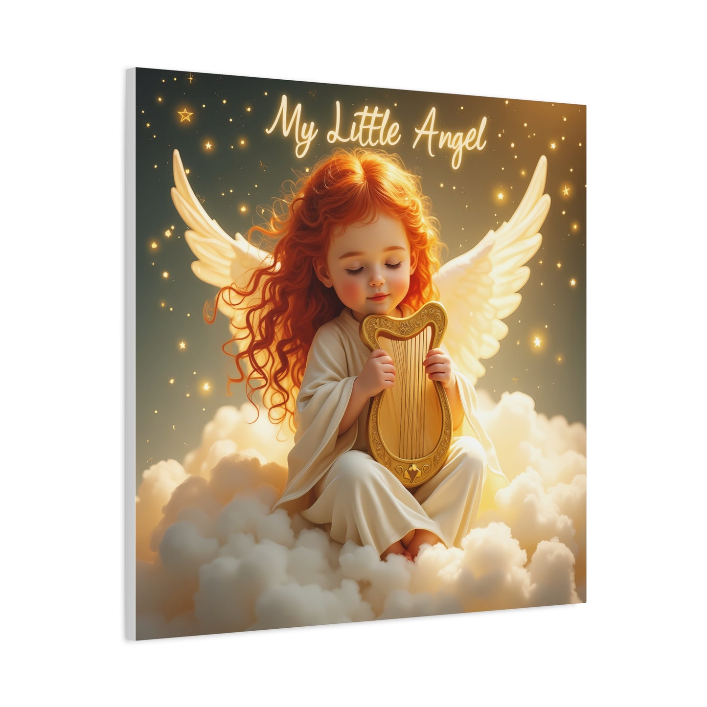 Angel Harp Canvas Art Print, Nursery Decor, Whimsical Home Accent, Gift for Baby Shower, Kids Room Wall Art, Ethereal Artwork