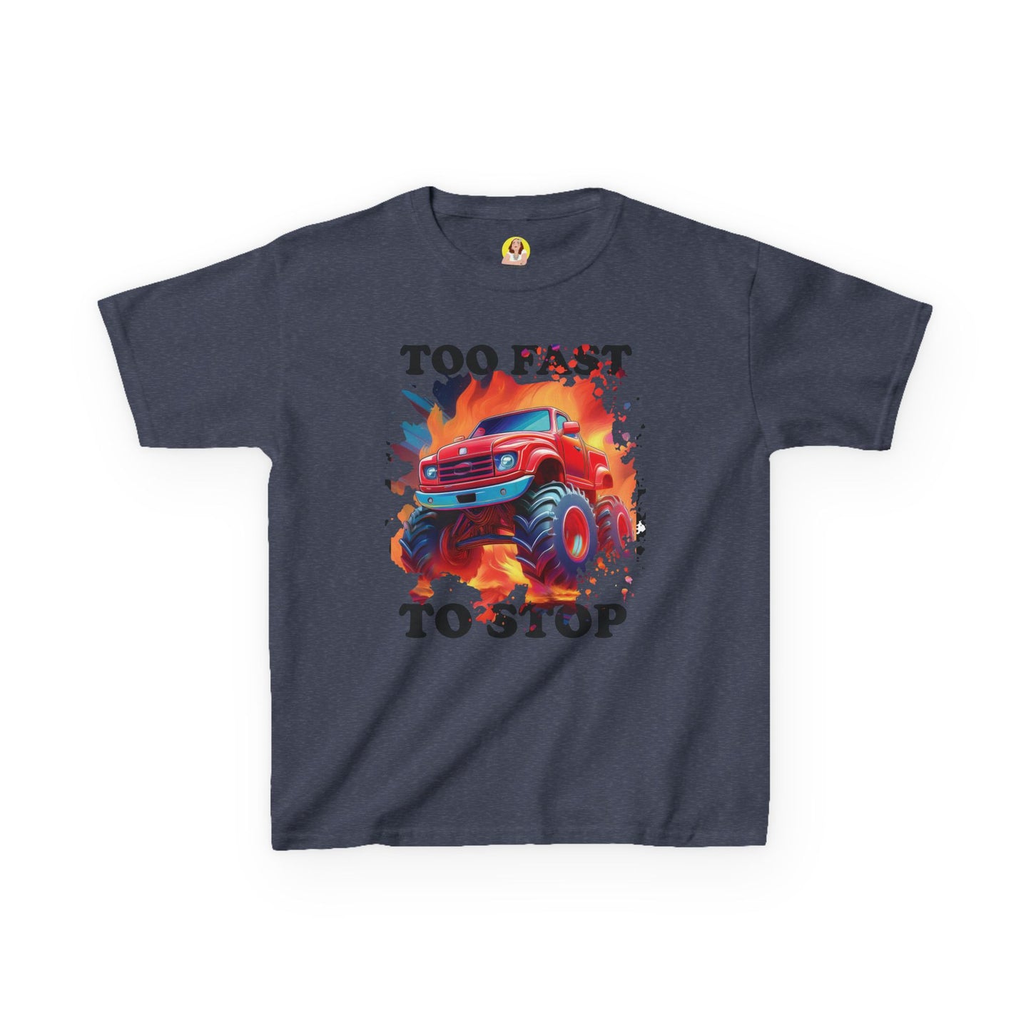 Monster Truck Kids Tee - Perfect for Birthday Parties, Road Trip, Gifts, Playtime, Too Fast to Stop Theme