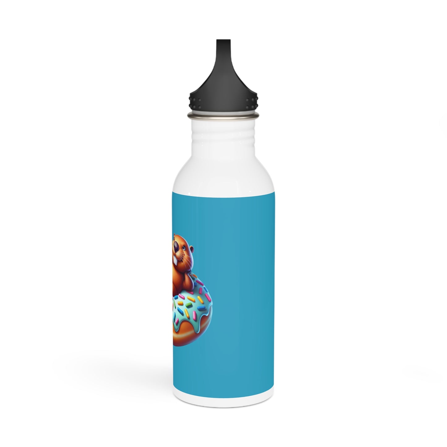 Whimsical Beaver Stainless Steel Water Bottle - Fun Donut Design for Kids & Adults