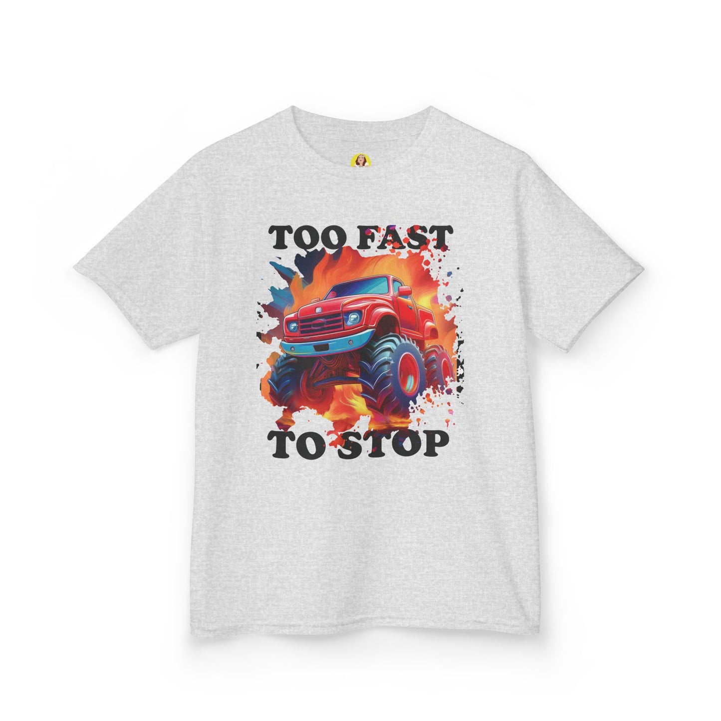 Monster Truck Kids Tee - Perfect for Birthday Parties, Road Trip, Gifts, Playtime, Too Fast to Stop Theme