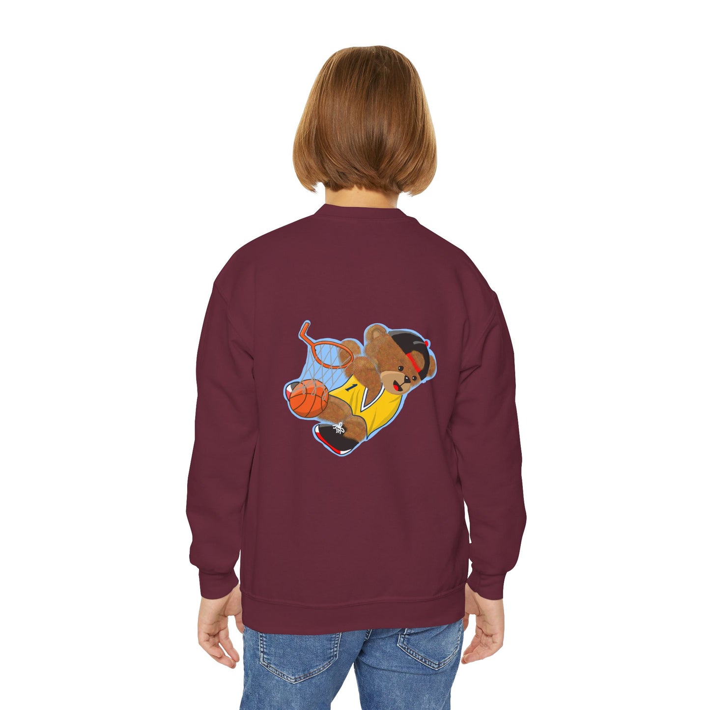 Youth Basketball Bear Sweatshirt - Cozy, Fun Gift for Kids, Perfect for Birthdays, Sports Events, or Casual Wear, Kids Crewneck