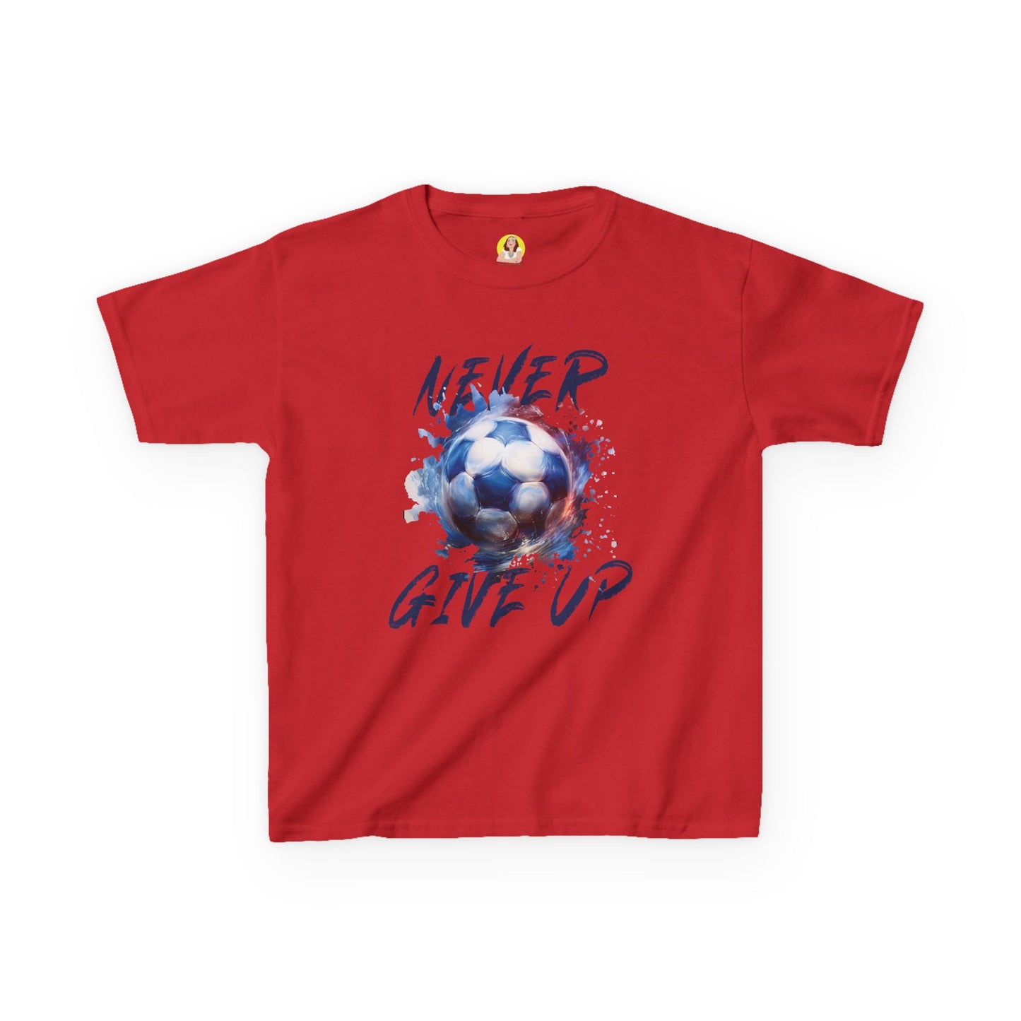 Soccer Motivation Tee - Never Give Up, Kids Heavy Cotton T-Shirt, Sports Shirt, Gift for Young Athletes, Birthday Present, Team Apparel