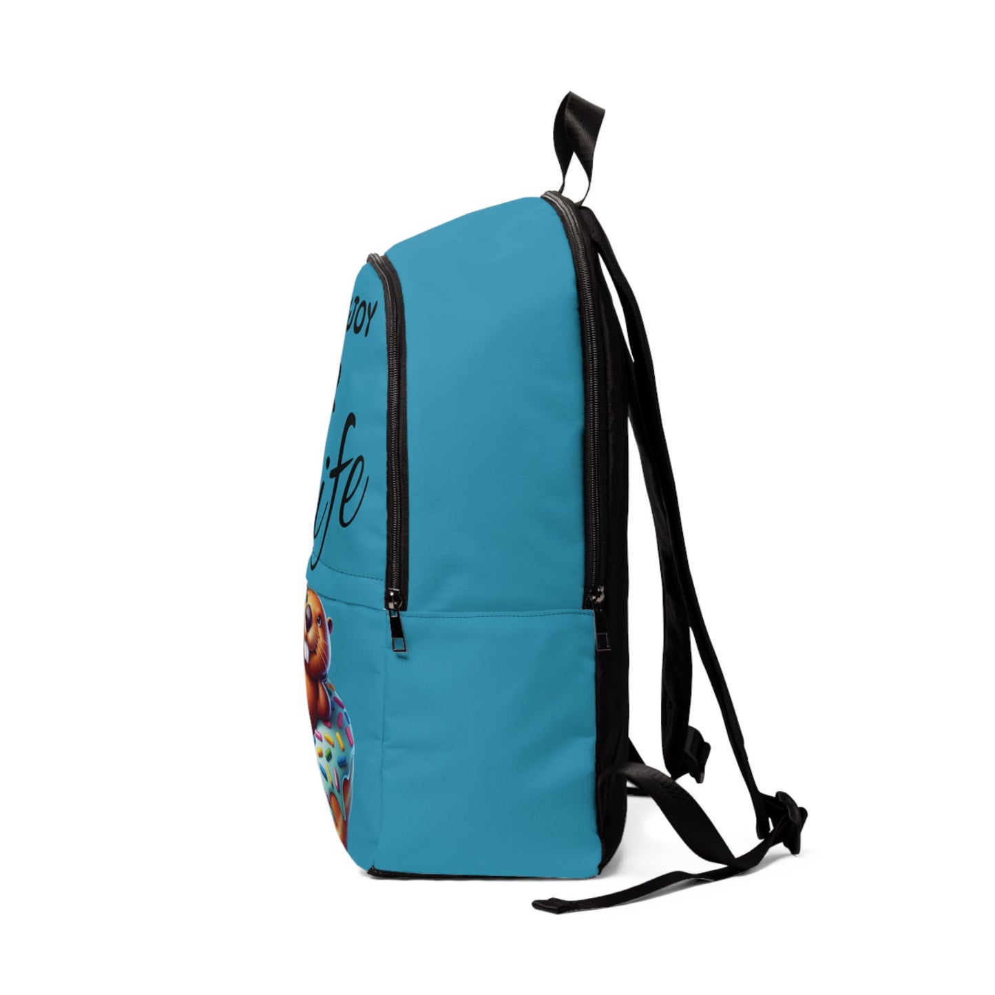 Fun Unisex Fabric Backpack - 'Enjoy Your Life' with Cute Beaver Design