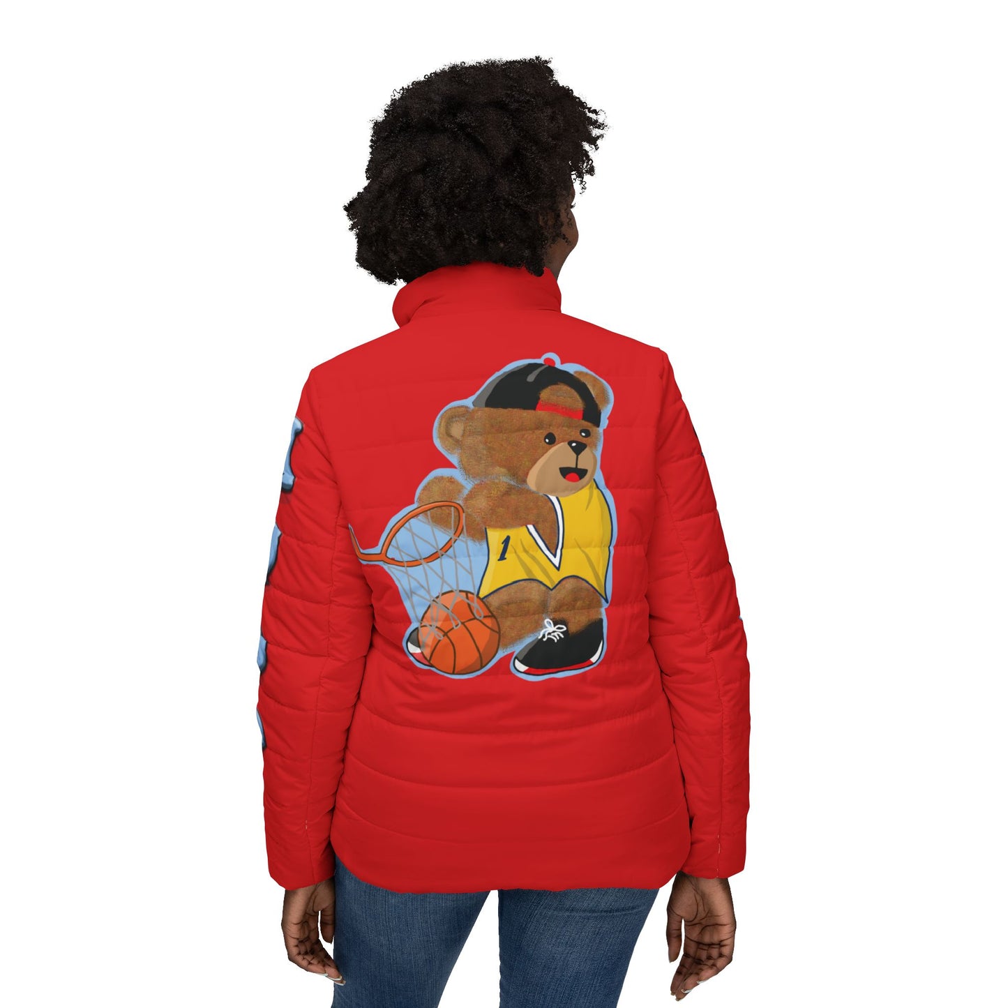 Cozy Bear Theme Women’s Puffer Jacket, Cute Winter Jacket, Fashion Outerwear, Sports Jacket, Gift for Her