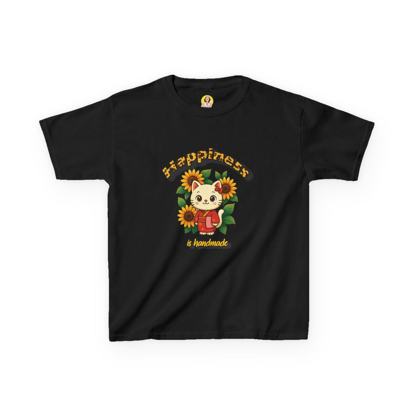 Adorable Cat & Sunflower Kids Tee - Cute Gift, Summer Style, Fun Playwear, Birthday Present, Animal Lover Apparel