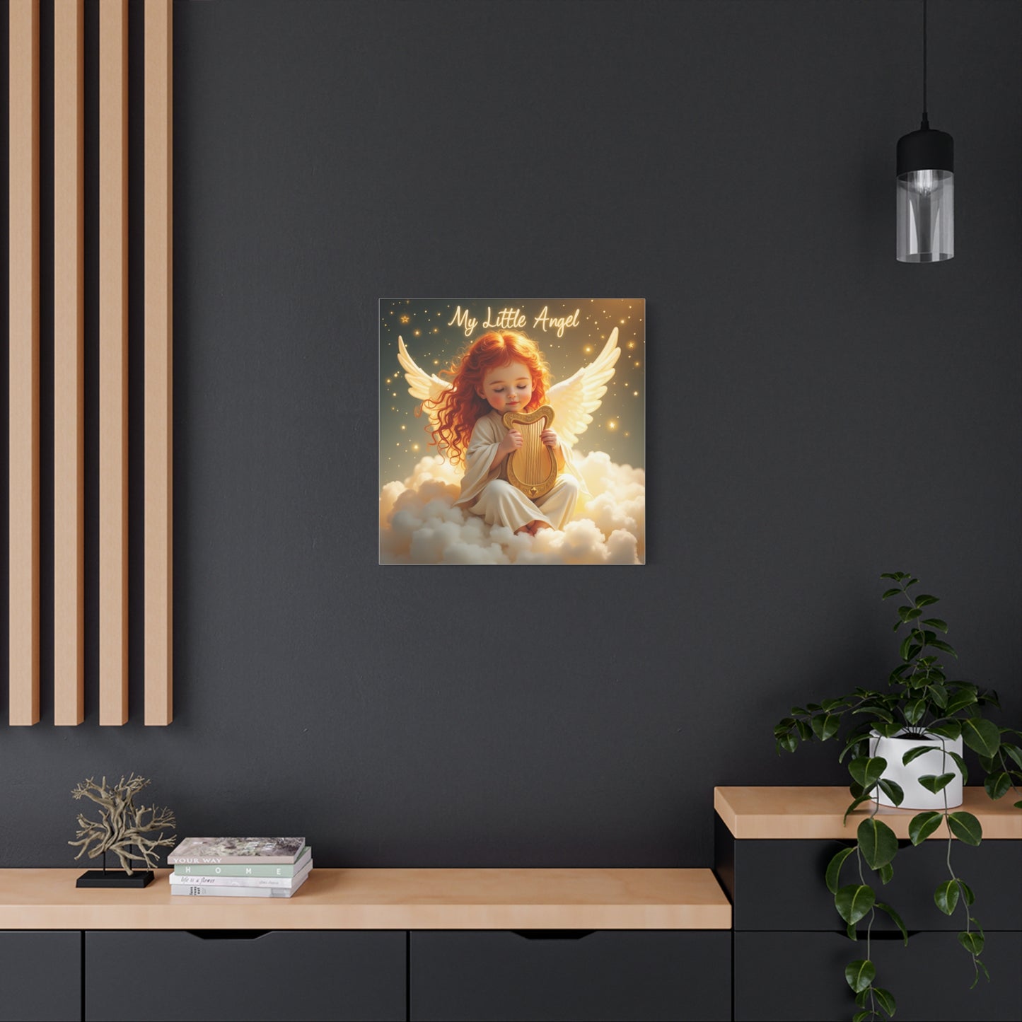 Angel Harp Canvas Art Print, Nursery Decor, Whimsical Home Accent, Gift for Baby Shower, Kids Room Wall Art, Ethereal Artwork
