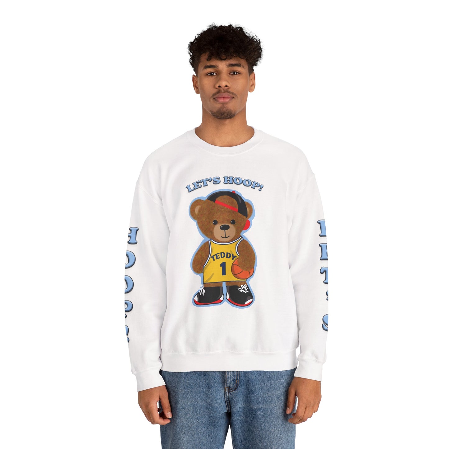 Basketball Teddy Bear Sweatshirt, Cute Athleisure, Kid's Fashion, Sports Gift, Cozy Unisex Crewneck