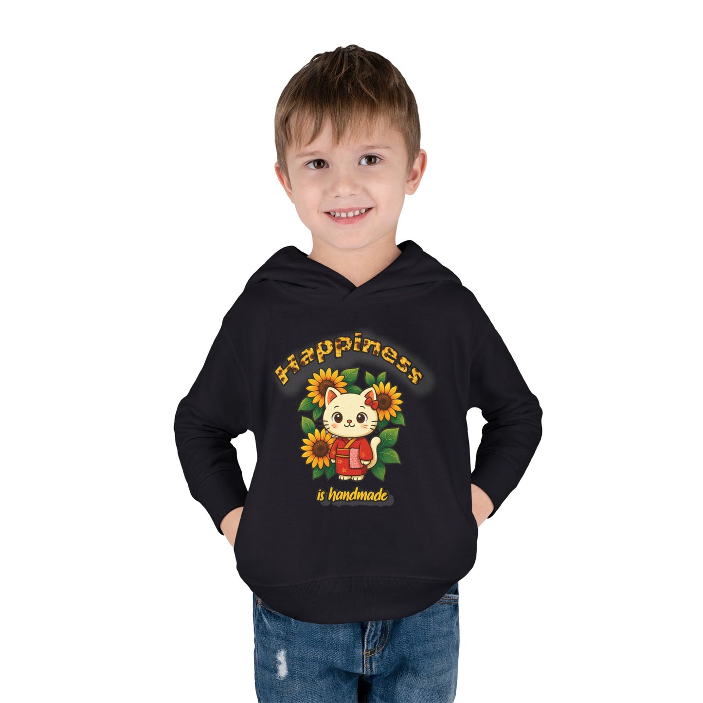 Sunflower Happiness Toddler Hoodie, Cute Kids Pullover, Fleece Sweater, Gift for Toddler, Floral Design Hooded Sweatshirt