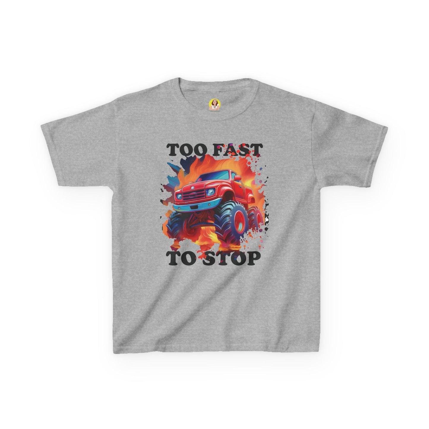 Monster Truck Kids Tee - Perfect for Birthday Parties, Road Trip, Gifts, Playtime, Too Fast to Stop Theme