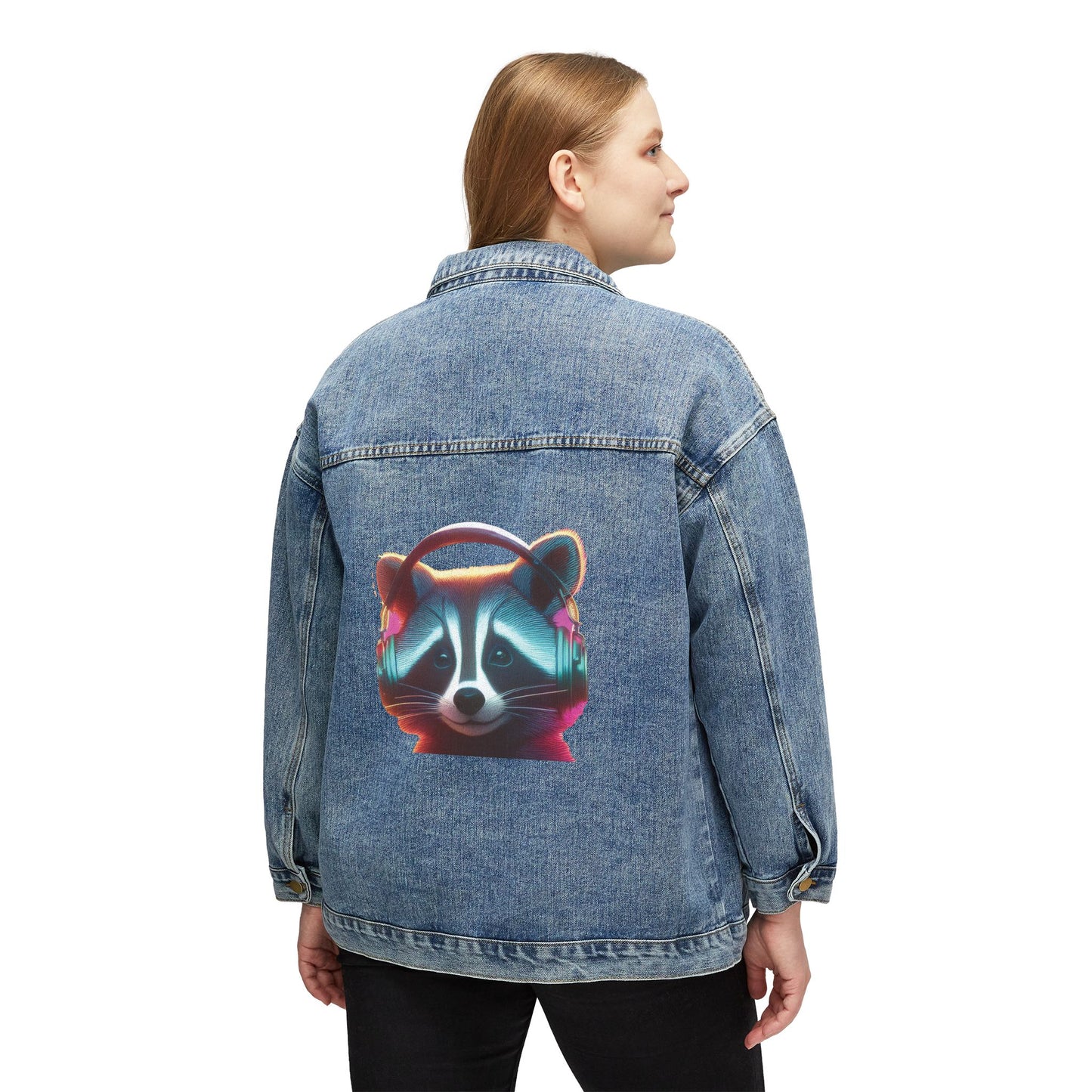 Vibrant Raccoon Women's Denim Jacket, Casual Outerwear, Trendy Fall Fashion, Gift for Her, Street Style Layering