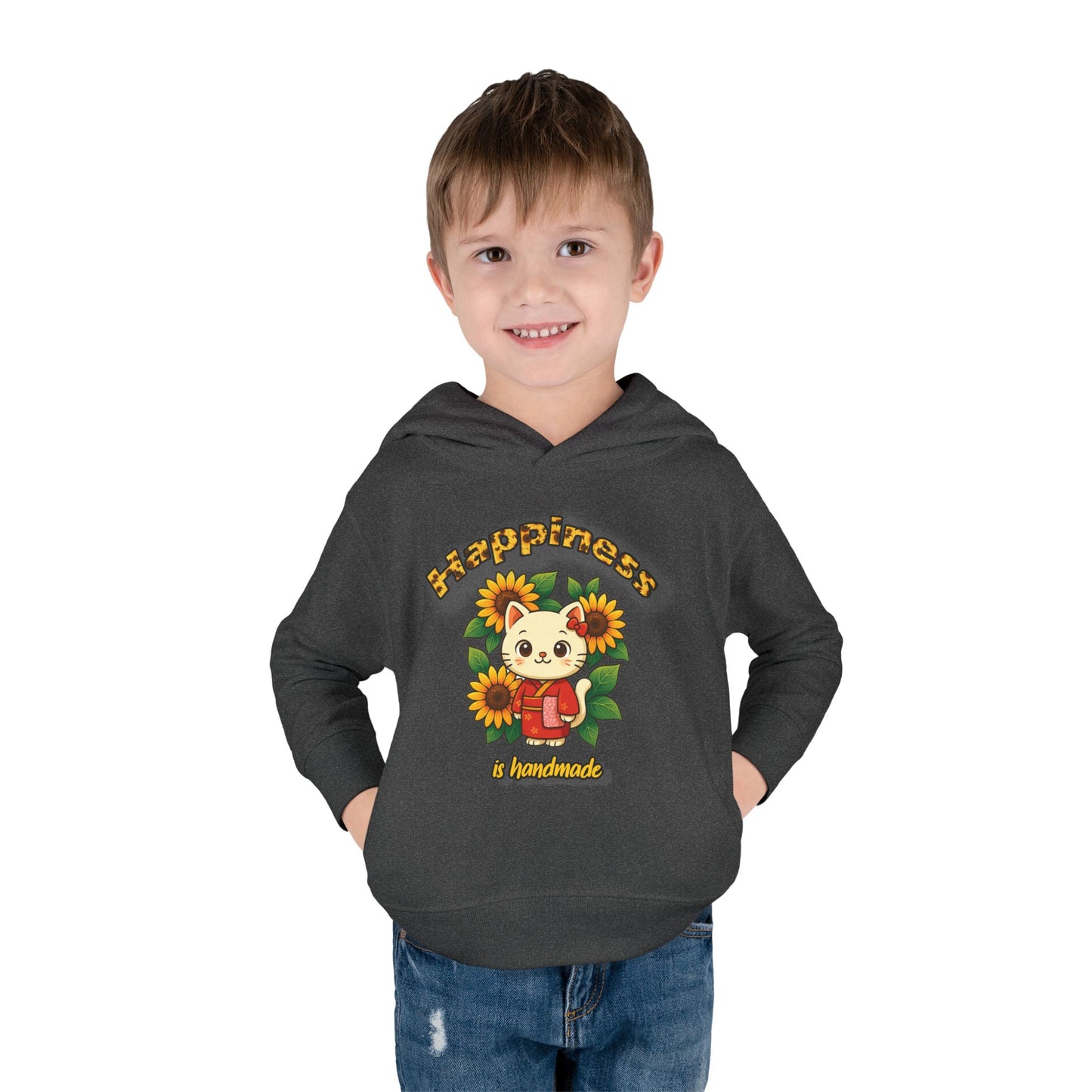 Sunflower Happiness Toddler Hoodie, Cute Kids Pullover, Fleece Sweater, Gift for Toddler, Floral Design Hooded Sweatshirt