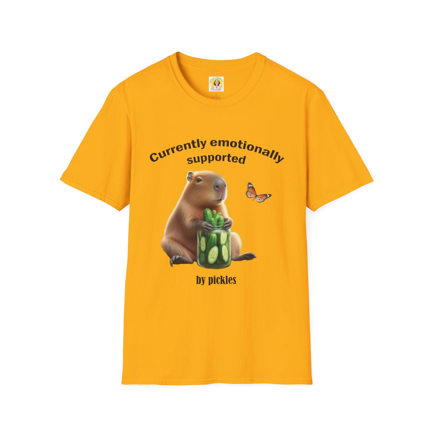 Cute Capybara with cucumber jar and Butterfly Unisex Softstyle T-Shirt