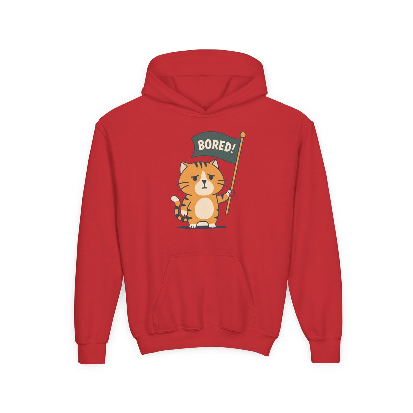 Funny Cat Bored Youth Hoodie, Cute Cat Sweatshirt, Kids Gift, Animal Lover Apparel, Fun Hoodie for Children, Everyday Wear