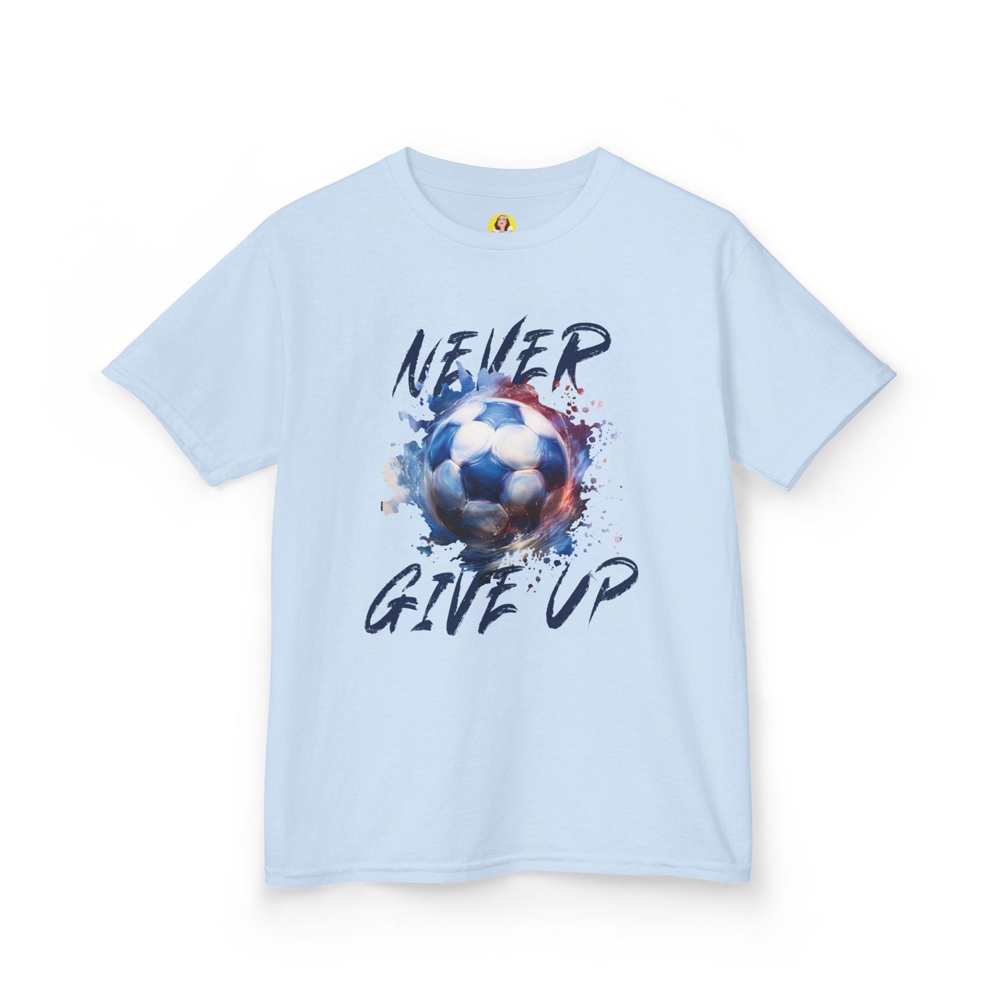 Soccer Motivation Tee - Never Give Up, Kids Heavy Cotton T-Shirt, Sports Shirt, Gift for Young Athletes, Birthday Present, Team Apparel