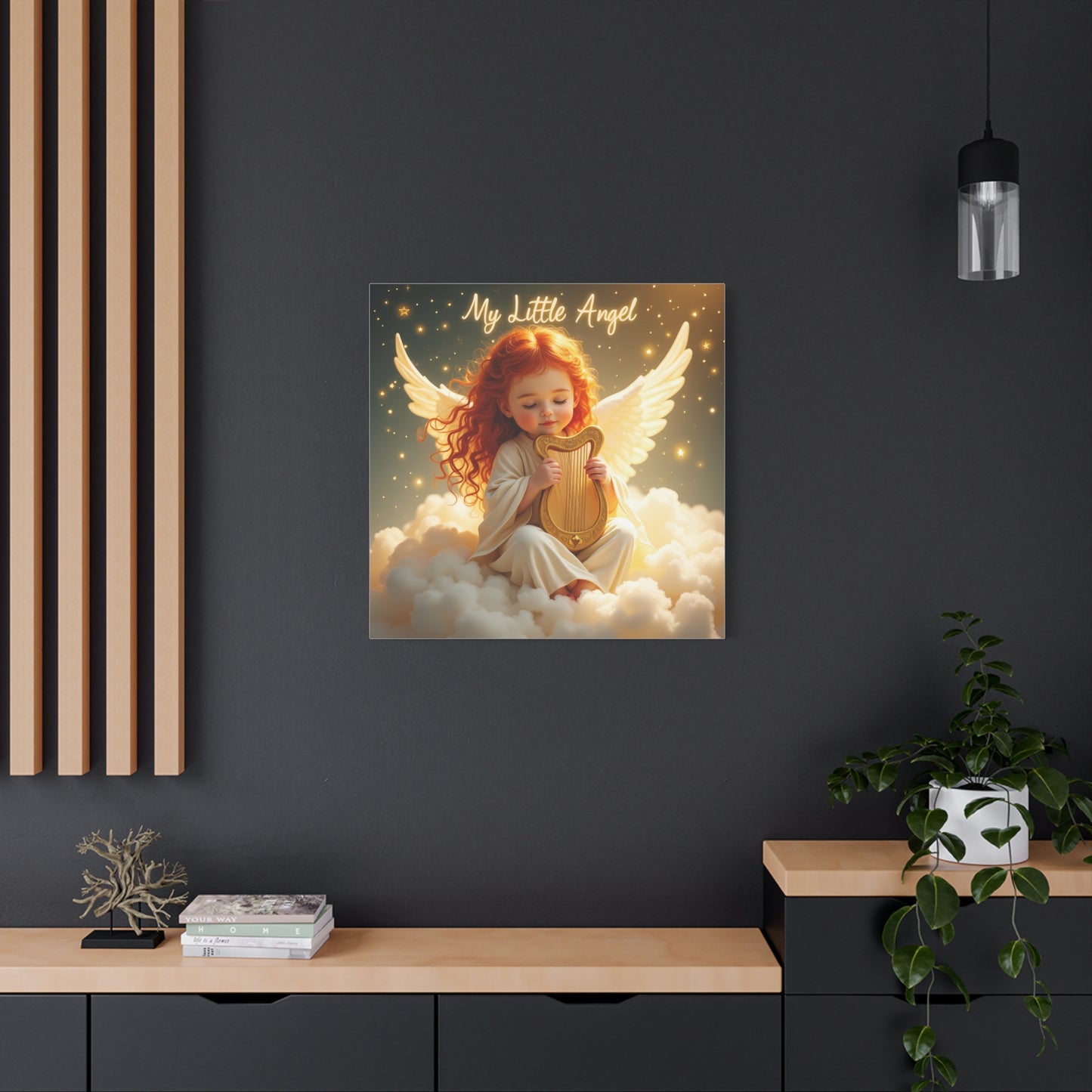 Angel Harp Canvas Art Print, Nursery Decor, Whimsical Home Accent, Gift for Baby Shower, Kids Room Wall Art, Ethereal Artwork