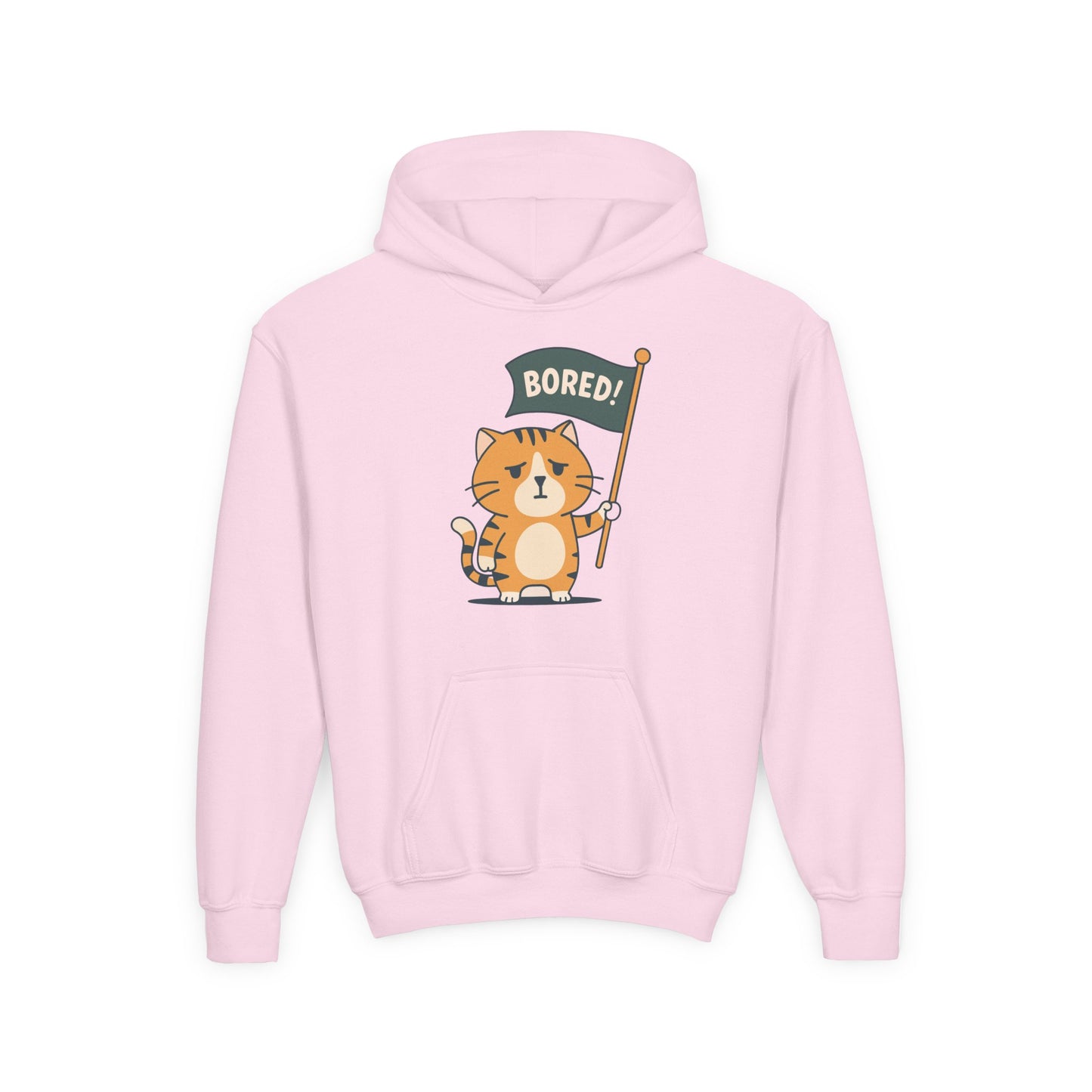 Funny Cat Bored Youth Hoodie, Cute Cat Sweatshirt, Kids Gift, Animal Lover Apparel, Fun Hoodie for Children, Everyday Wear